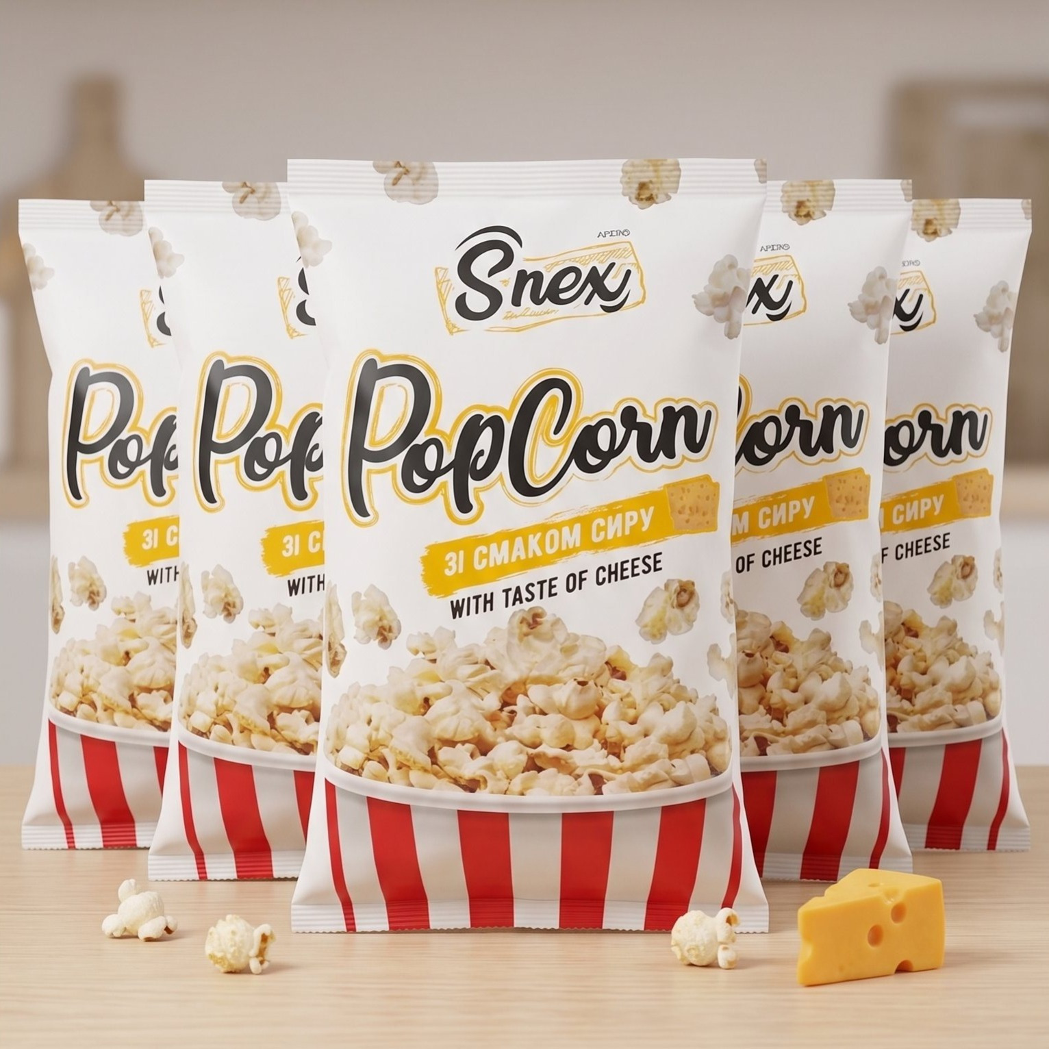 Image of Snex Cheese-flavored Popcorn, Crunchy Snack (5 X 60g)