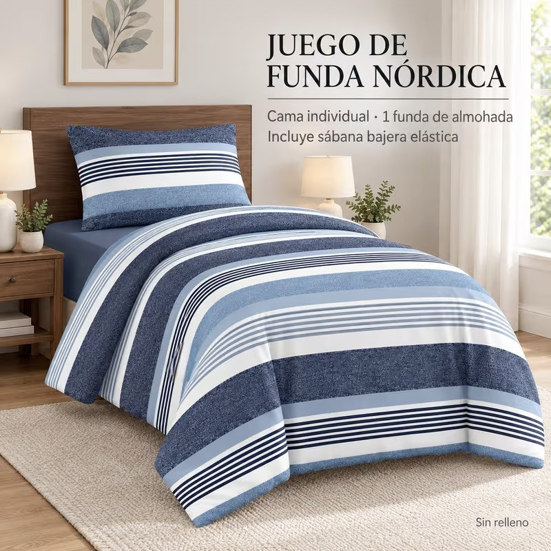 TEMU Juego de Cama Estampado de 3 o 4 Piezas para Camas de 90, 105, 135, 150 y 180 cm, Nórdica, Sábana Bajera Ajustable y 1 o 2 Fundas de Almohada,