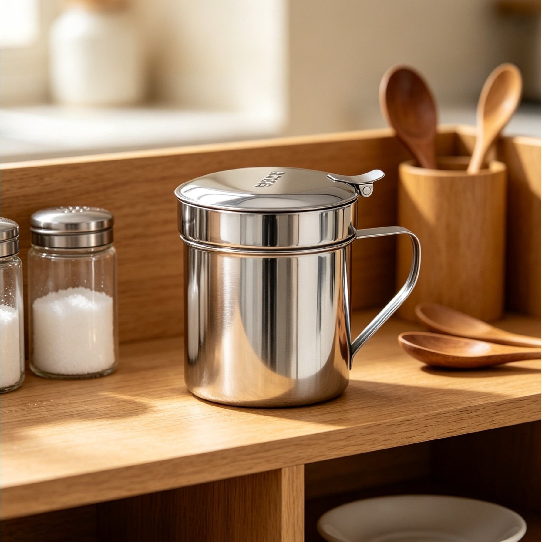 TEMU de Aceite de Acero Inoxidable con de Bisagra y Filtro, Recipiente para Guardar Aceite Usado, Colador de Aceite para Cocina, Herramienta de