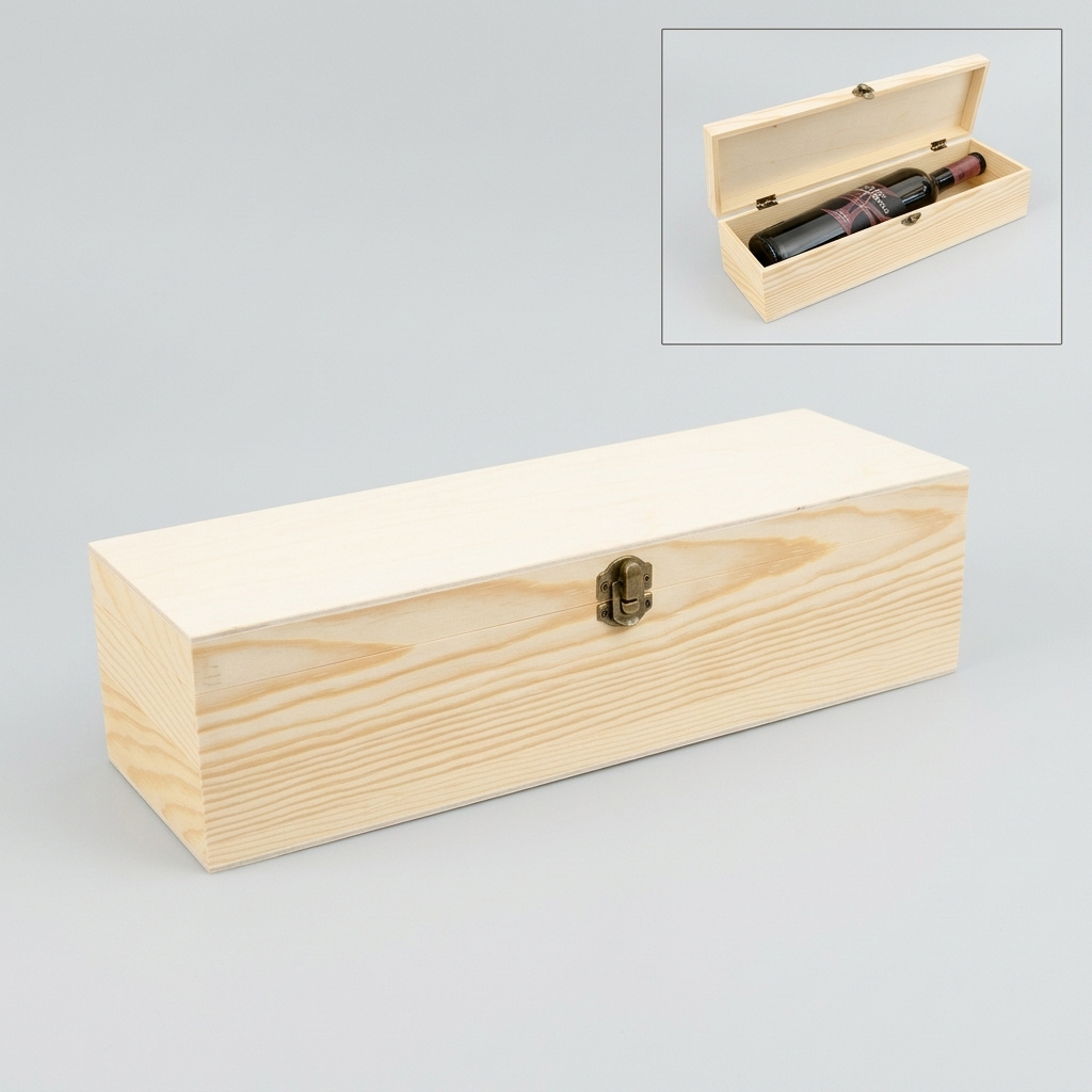 TEMU de Madera para 1 Botella con Cierre Metálico Vintage (37x10x9 cm) - Estuche de Presentación para Vino, Cava y , Regalo de , y Manualidades DIY