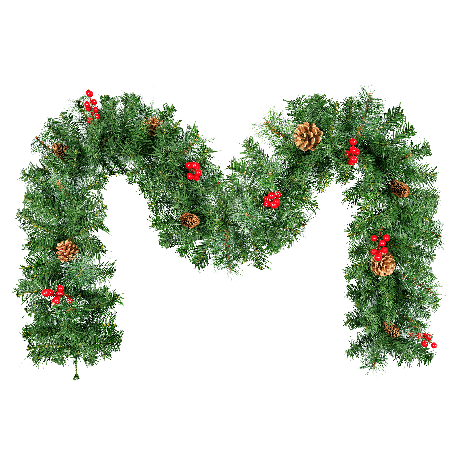 Image of 1 Piece Christmas Garland 220cm, Decorative Garland With Pine Cones, Red Berries, And Snow, For Indoor And Outdoor Use, Door, Stairs, Wedding, Christmas