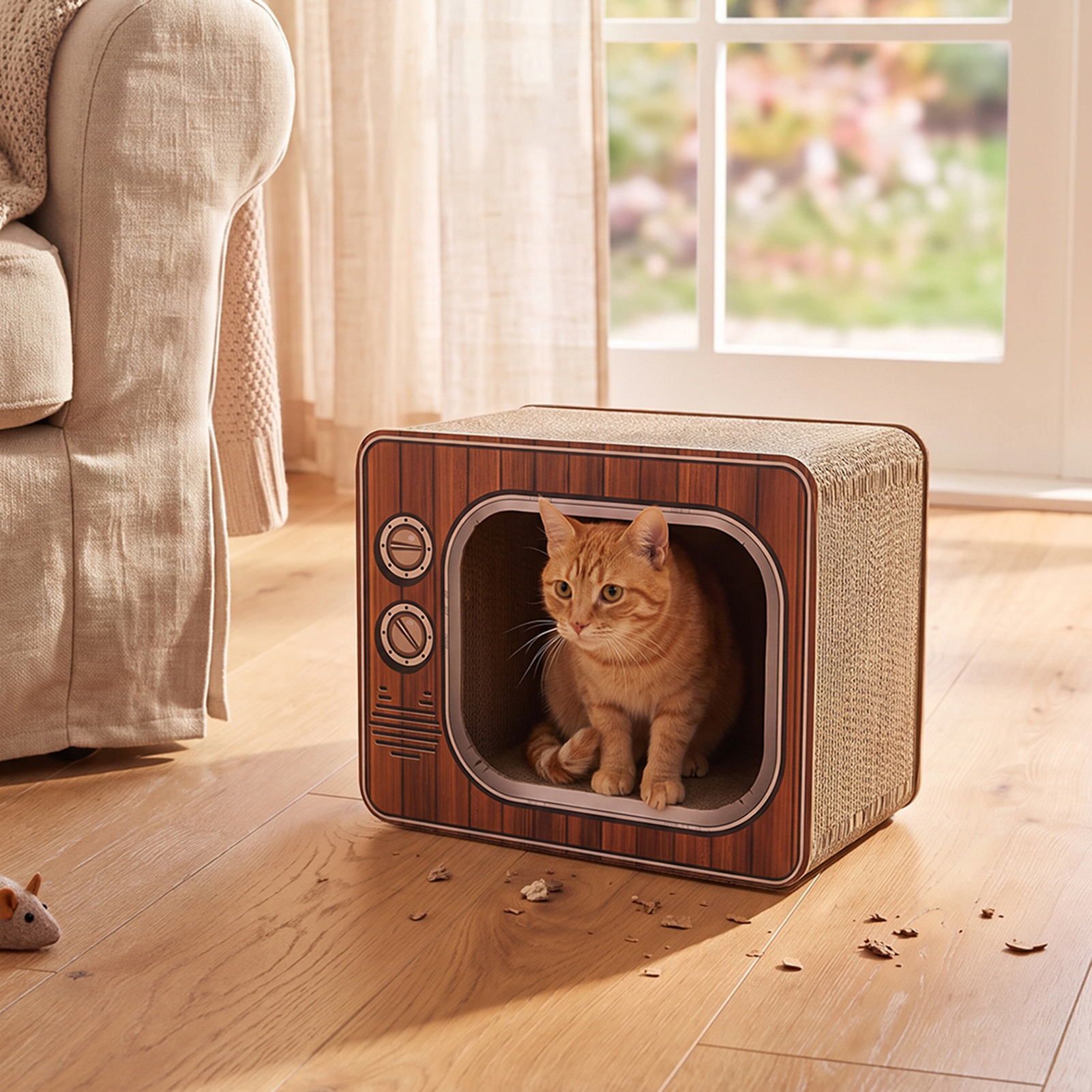 TEMU Shaped Cat Scratcher - Cat With Scratching | Cozy Hideaway & Play Area | Durable Furniture For Indoor Cats For Kittens And Small To Medium-sized