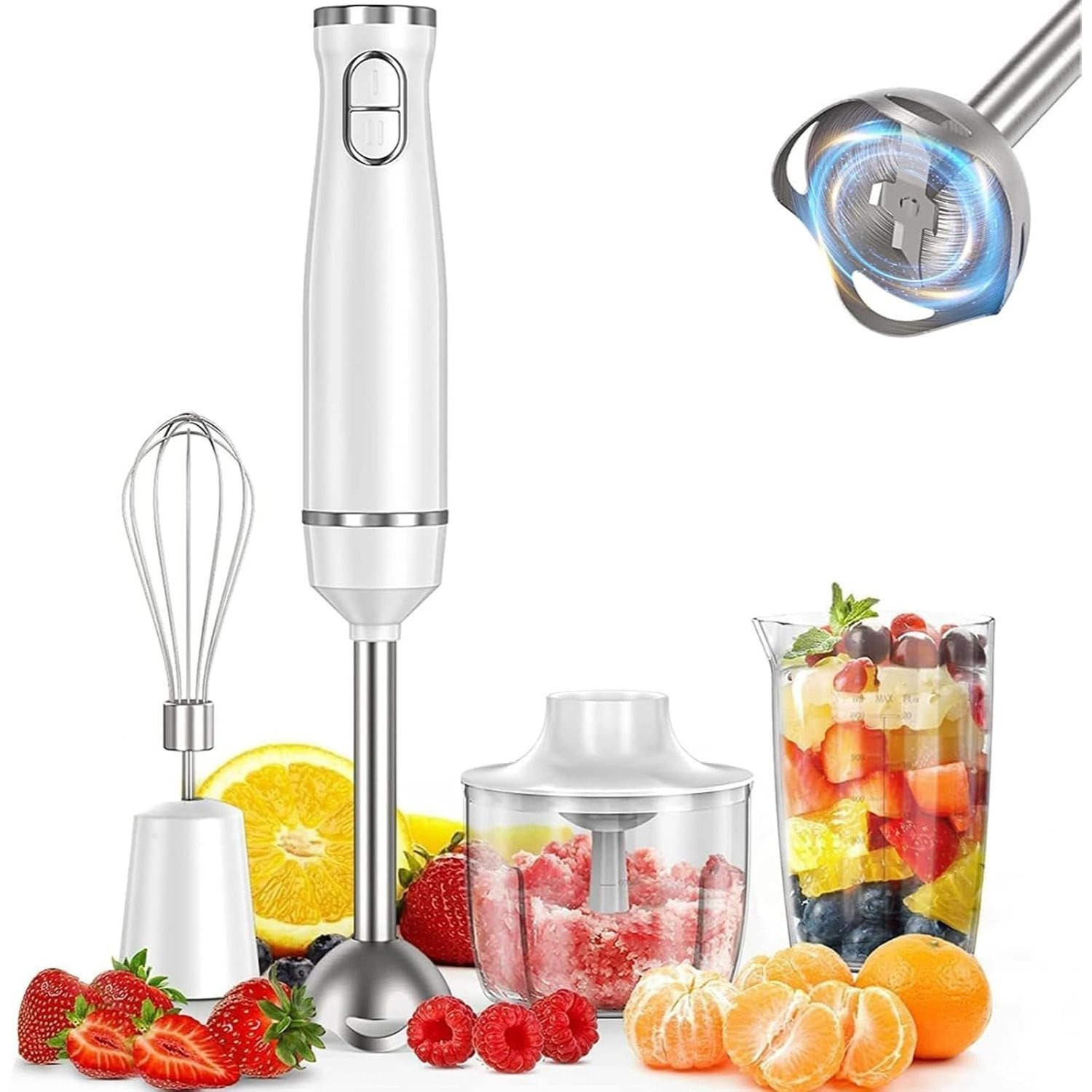 TEMU Batidora de , 6 Velocidades y Función Turbo, Vaso Picador de 500ml, Vaso Medidor de 600ml y de HuevoPotencia 400W