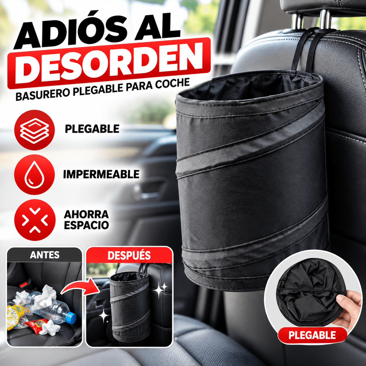 TEMU de Basura Plegable para Coche , Bolsas Para Residuos Incluidas, Papelera con Asa, Saco Deportivo y Cubeta
