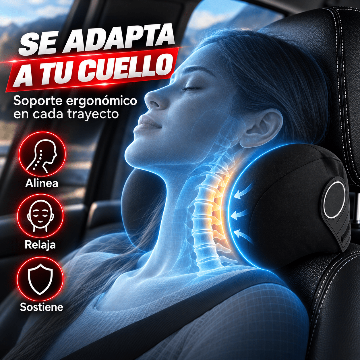 TEMU Almohada para Cuello de Coche con Espuma de Memoria, Reposacabezas Cervical Ergonómico con Soporte Envolvente, Cojín para Reducir Presión y