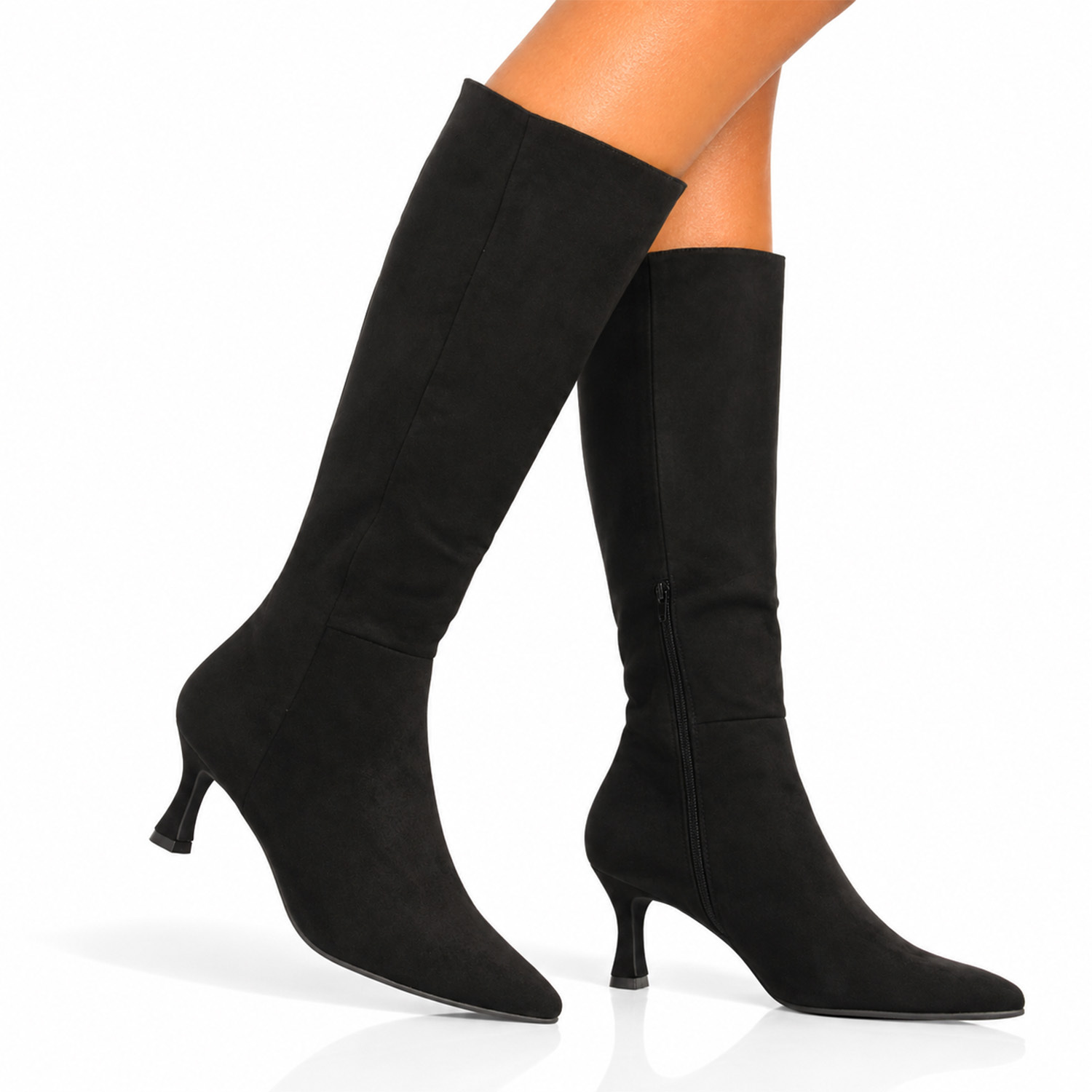 Image of High Boots For Women With An Elegant And Feminine Design, Soft Suede Effect, High Shaft, Pointed Toe And Fine Heel. Smooth Print. Ideal For Autumn-winter Season.
