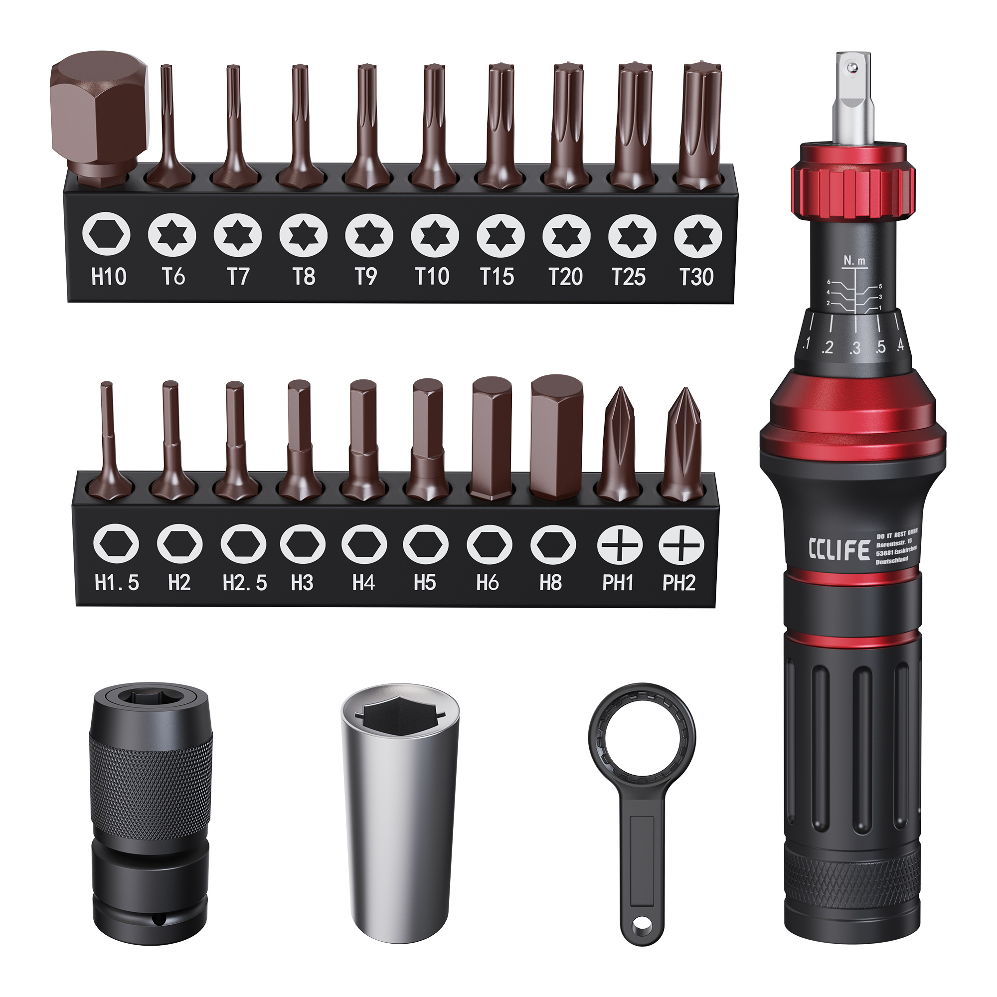 Image of Torque Screwdriver Set 1/4 Inch 1-6 Nm Mechanical 20 Bits