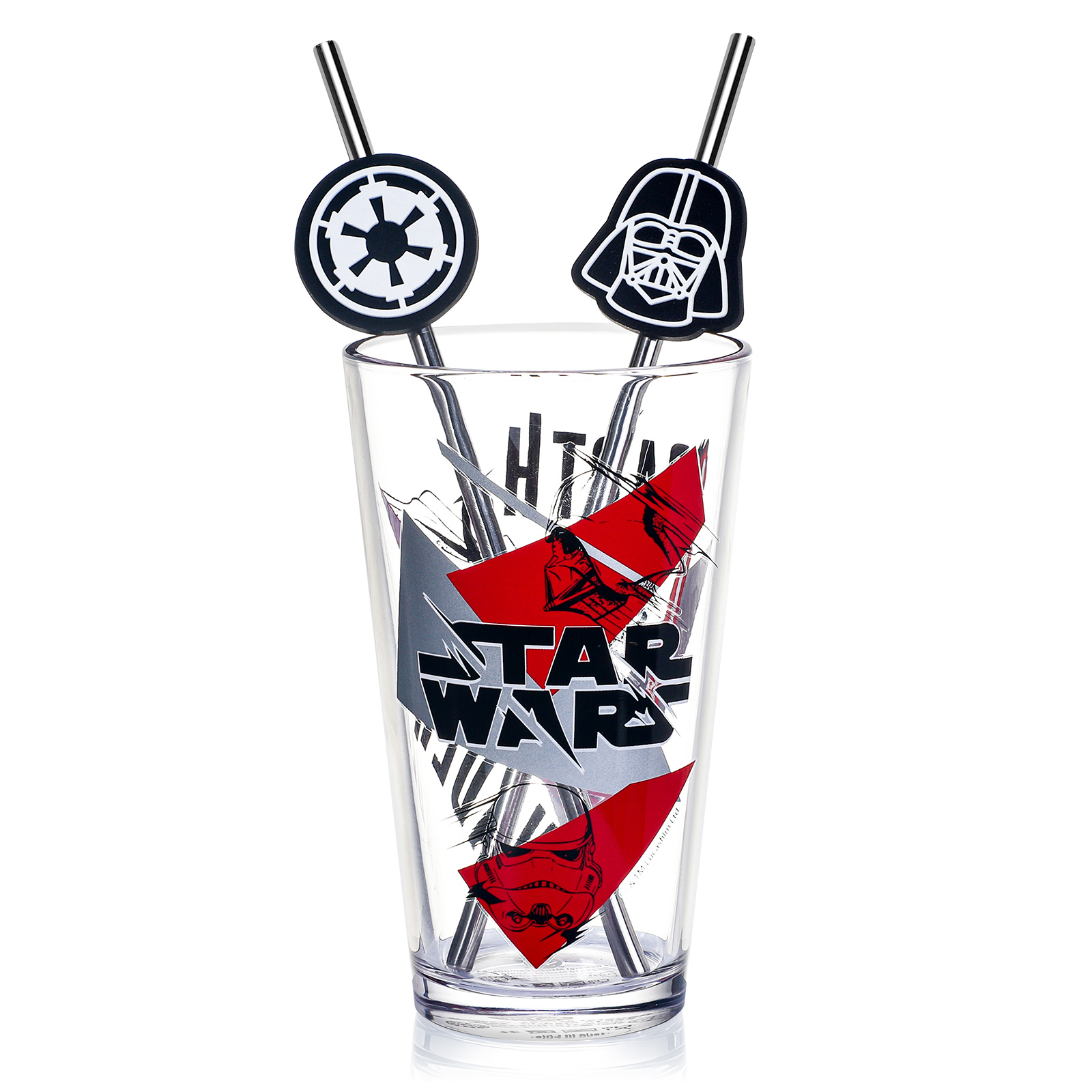 TEMU Star Wars 480ml Glass And Twin Straw Set, 16.9oz Vader Drinking Glass With 2 Reusable , Licensed 3pcs Kids Set