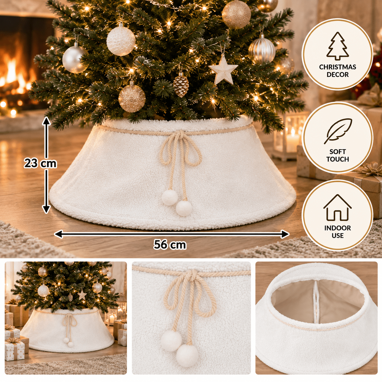 TEMU Cache-pied de sapin de effet – Jupe décorative ronde 56 cm – Habillage pour pied de sapin