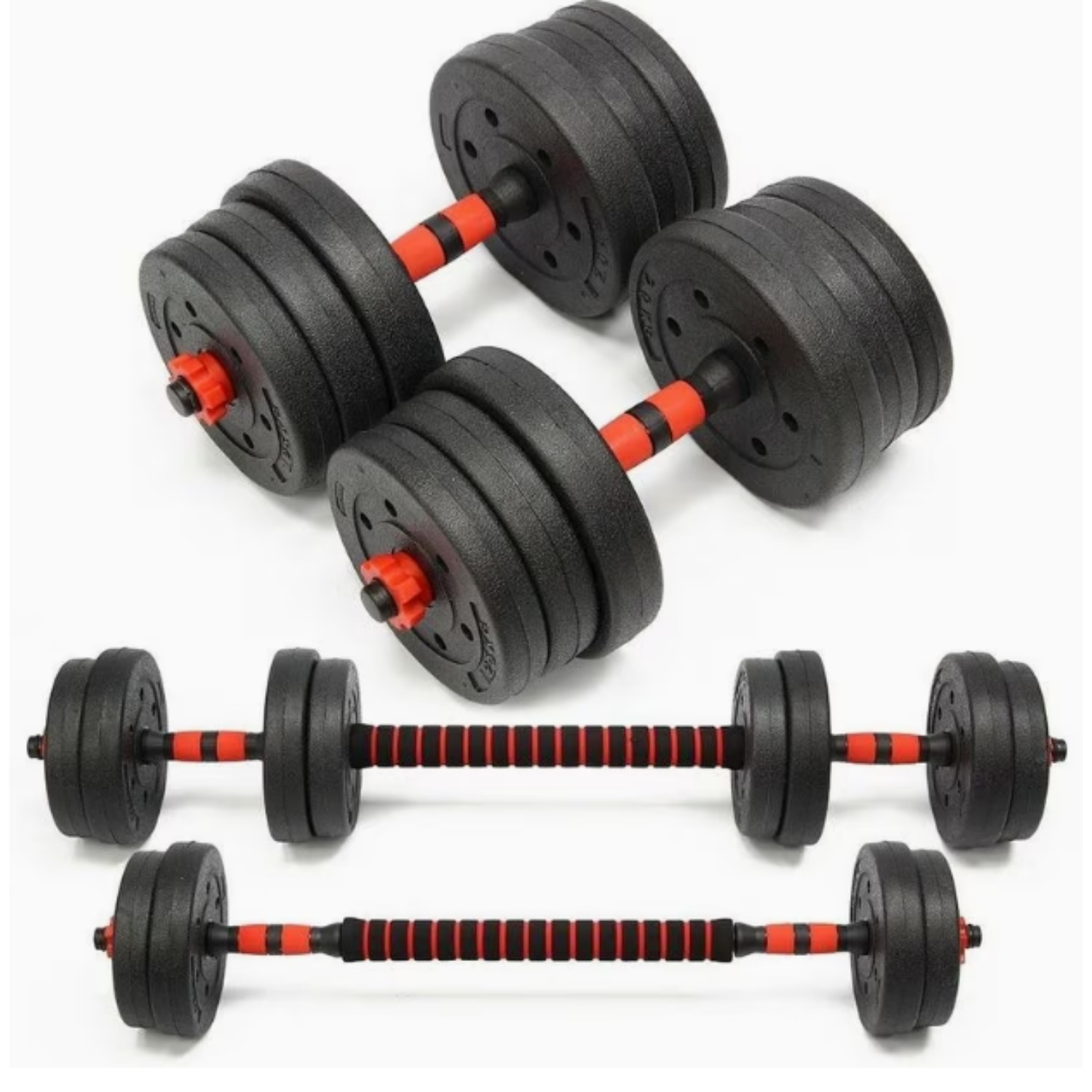 Image of Adjustable 20kg Dumbbell Set (2-in-1: Dumbbell & Barbell) With 40cm Connecting Rod; Pe-coated, Cement-filled Weights For Home Workouts, Strength Training, And Weightlifting