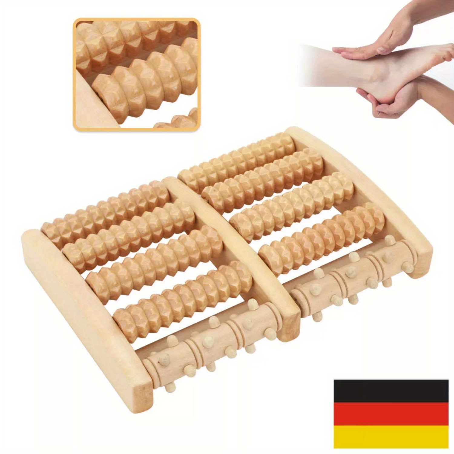 Image of Dual Foot Massager With 10 Wooden Rollers - Foot Massage Roller