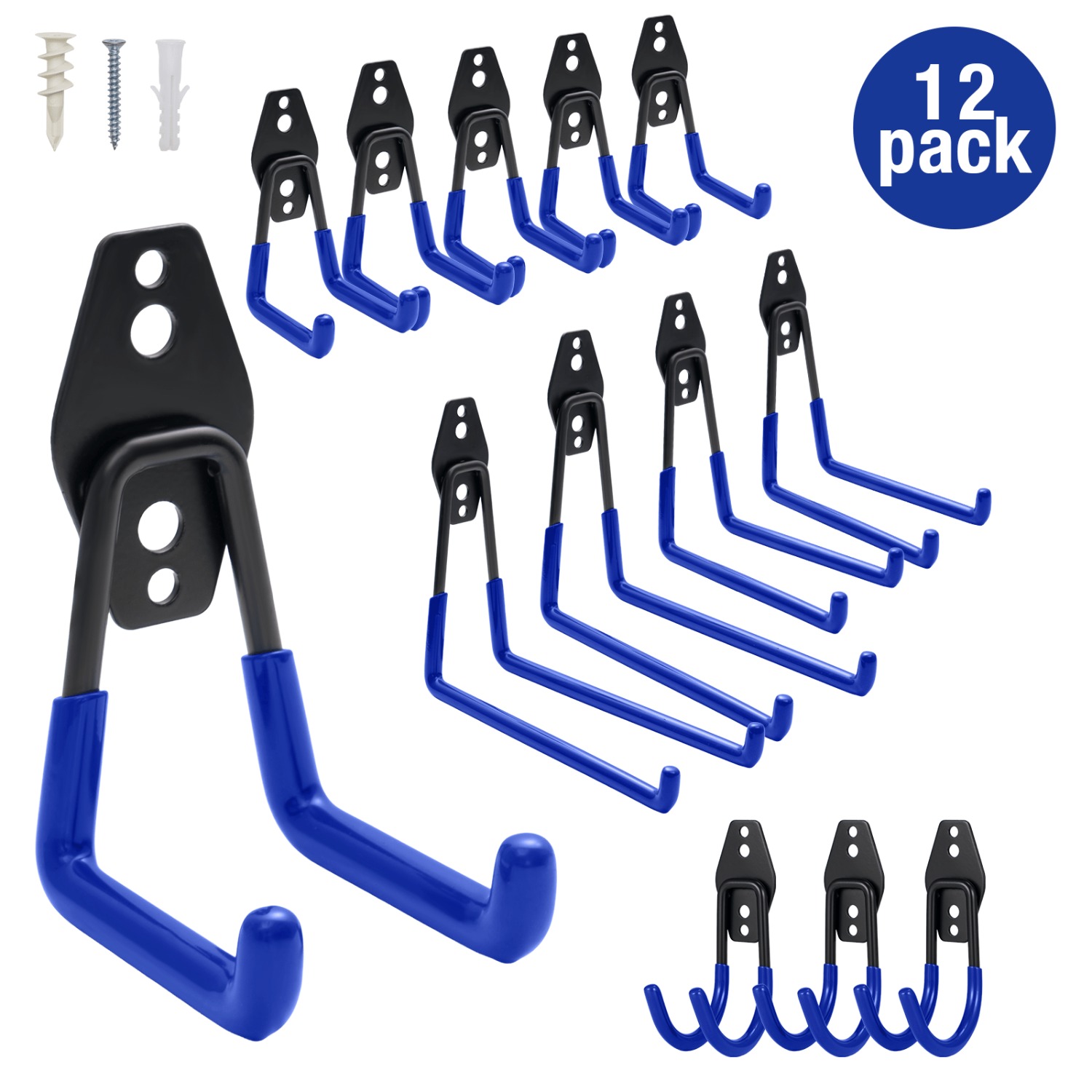TEMU 12er-pack Heavy Duty Garage Hooks Â Wall Mounted Utility Hangers For Tools, Ladders, Bikes, Garden Equipment Â Strong Metal Hooks With Non-slip