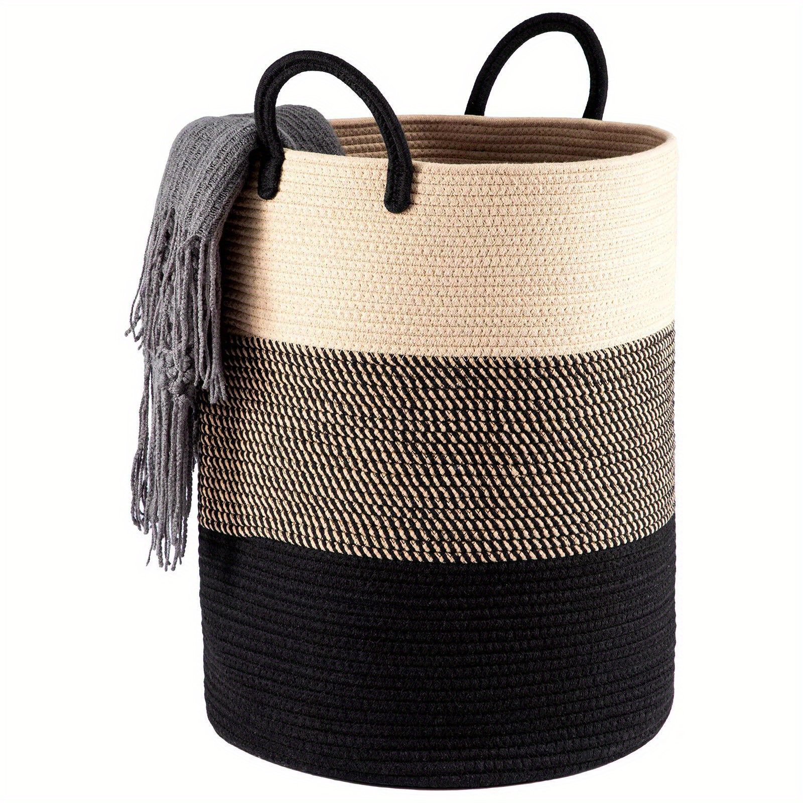 Image of 58-liter Large Laundry Basket With Handles – Natural Storage Basket For Blankets (50 X 38 Cm) – Organizer For Bedroom And Bathroom In Grey, Brown