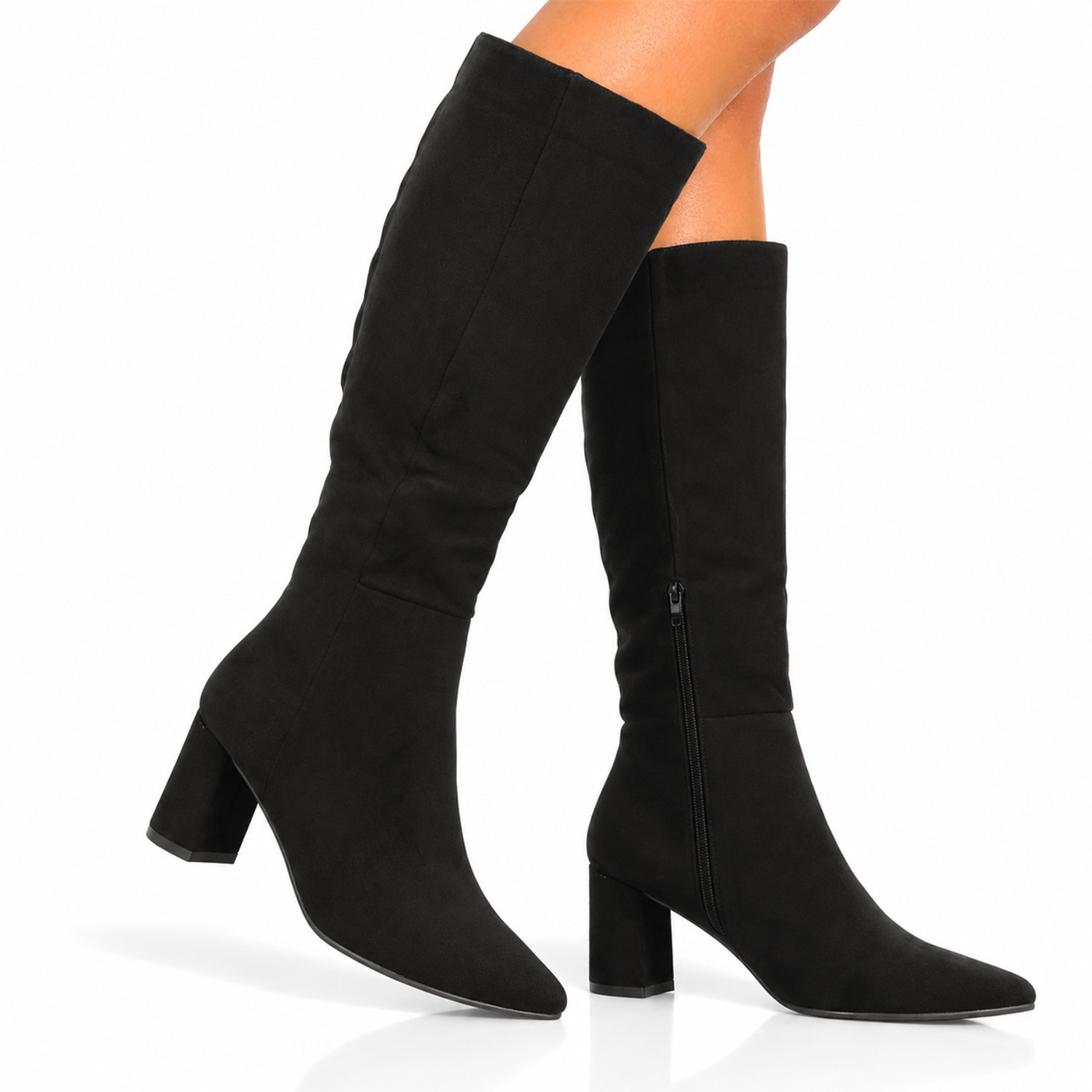Image of High Boots For Women With An Elegant And Feminine Design, Soft Suede-like Print, High Shaft, Pointed Toe, And Wide Heel. Ideal For Fall/winter Season