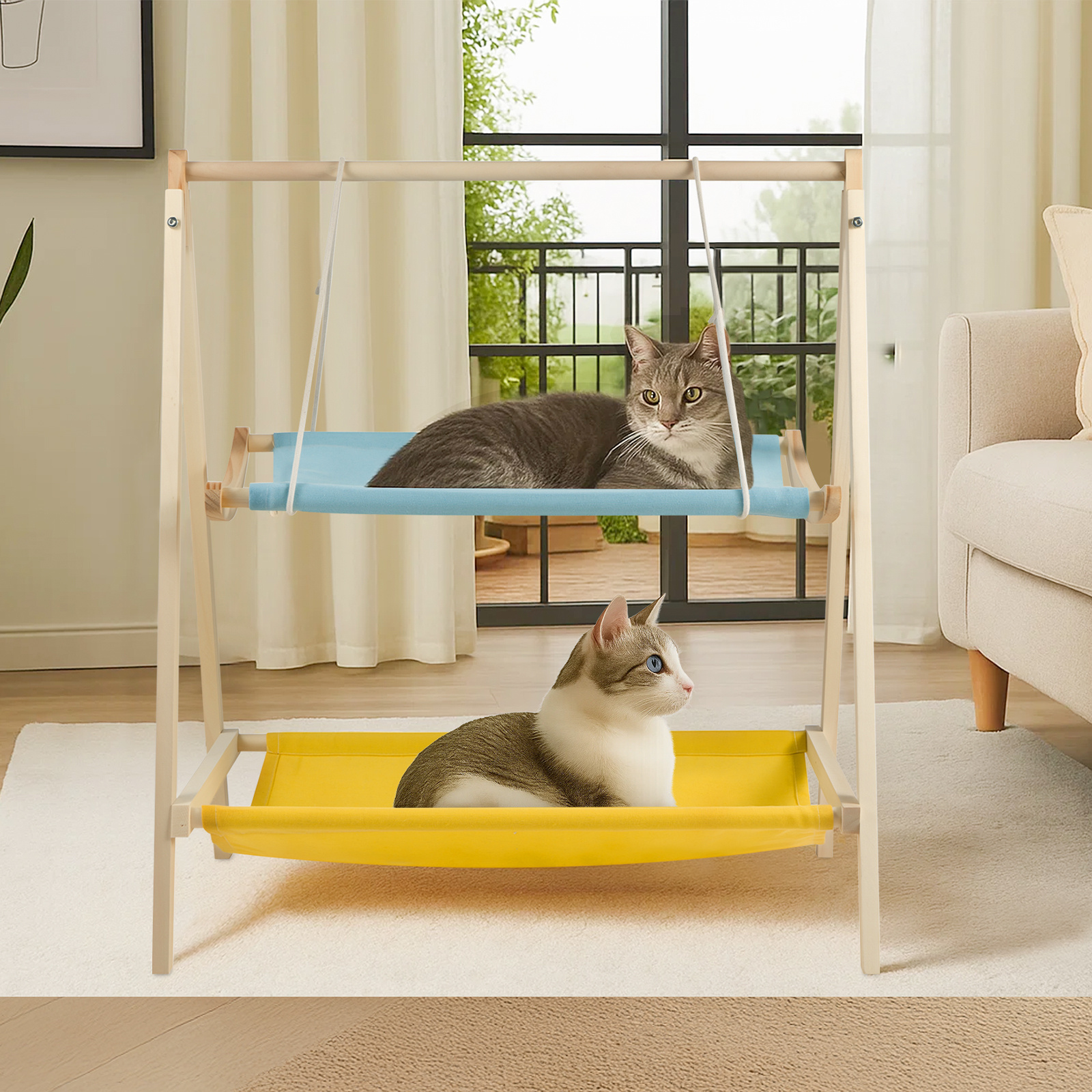 Image of Cat Bed Hammock Cat Beds Wood Pet Cat Furniture Hammock For Cats & Small Animals Cat Beds Covers & Furniture Stable Space-saving