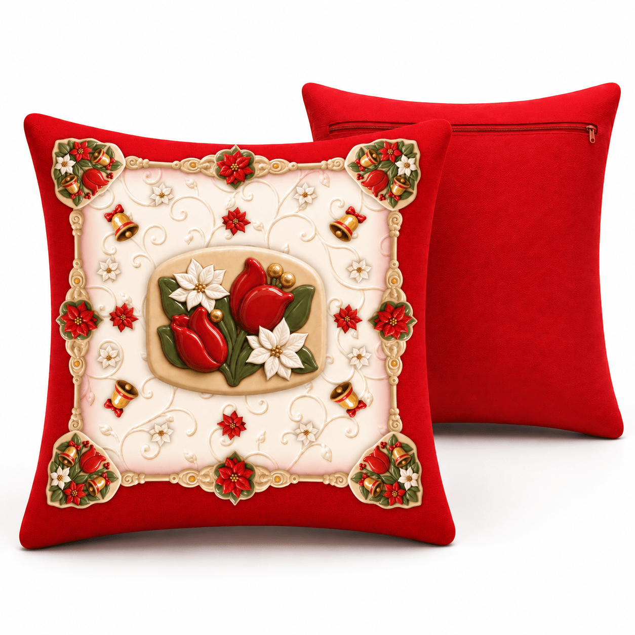 TEMU 2pcs Home Decor Bedding Pillow With Zipper Only Cover 40x40 Removable Tulip Design Red