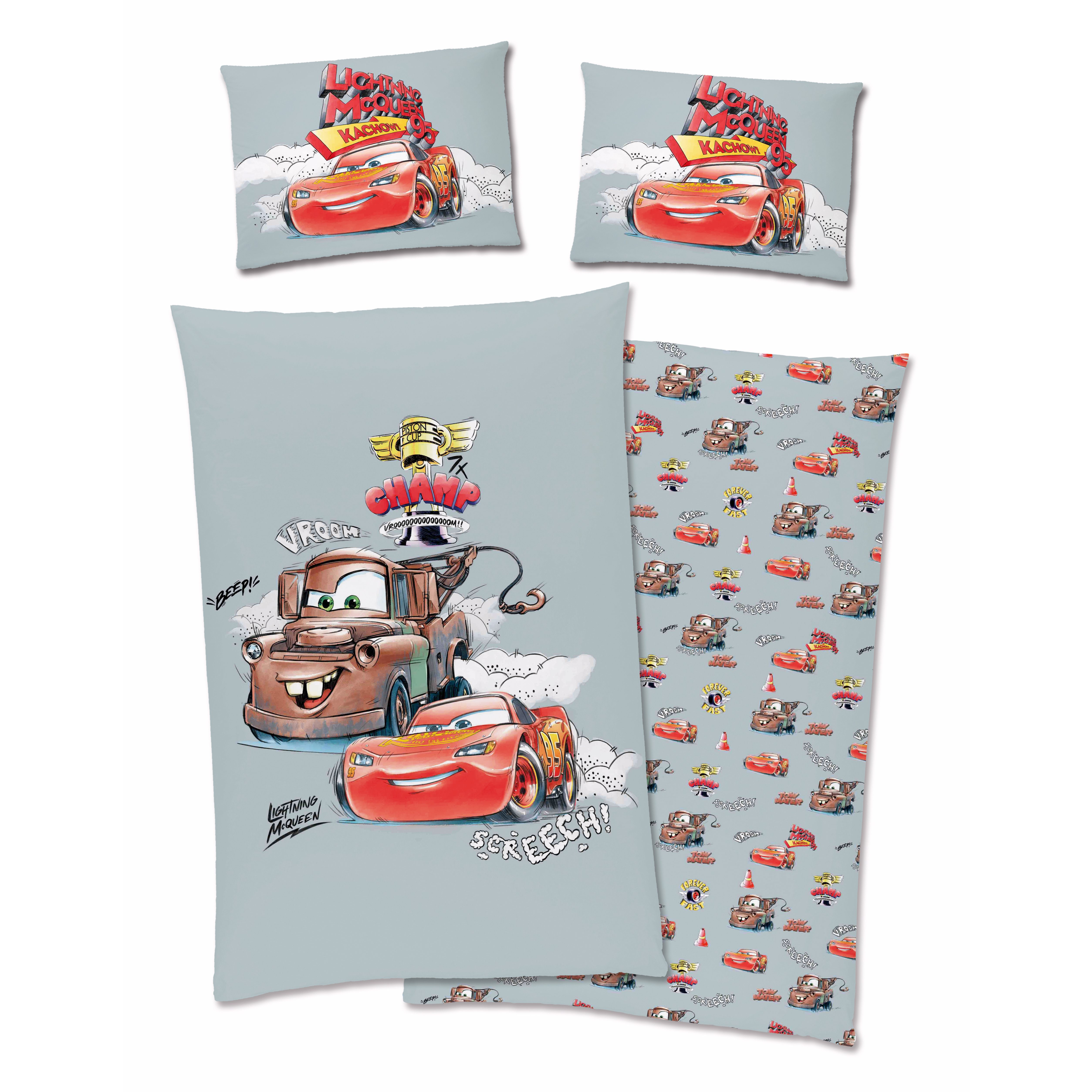 Image of Cars - Car Bedding Set 40x60 + 100x135 Cm, 100% Cotton With Zipper