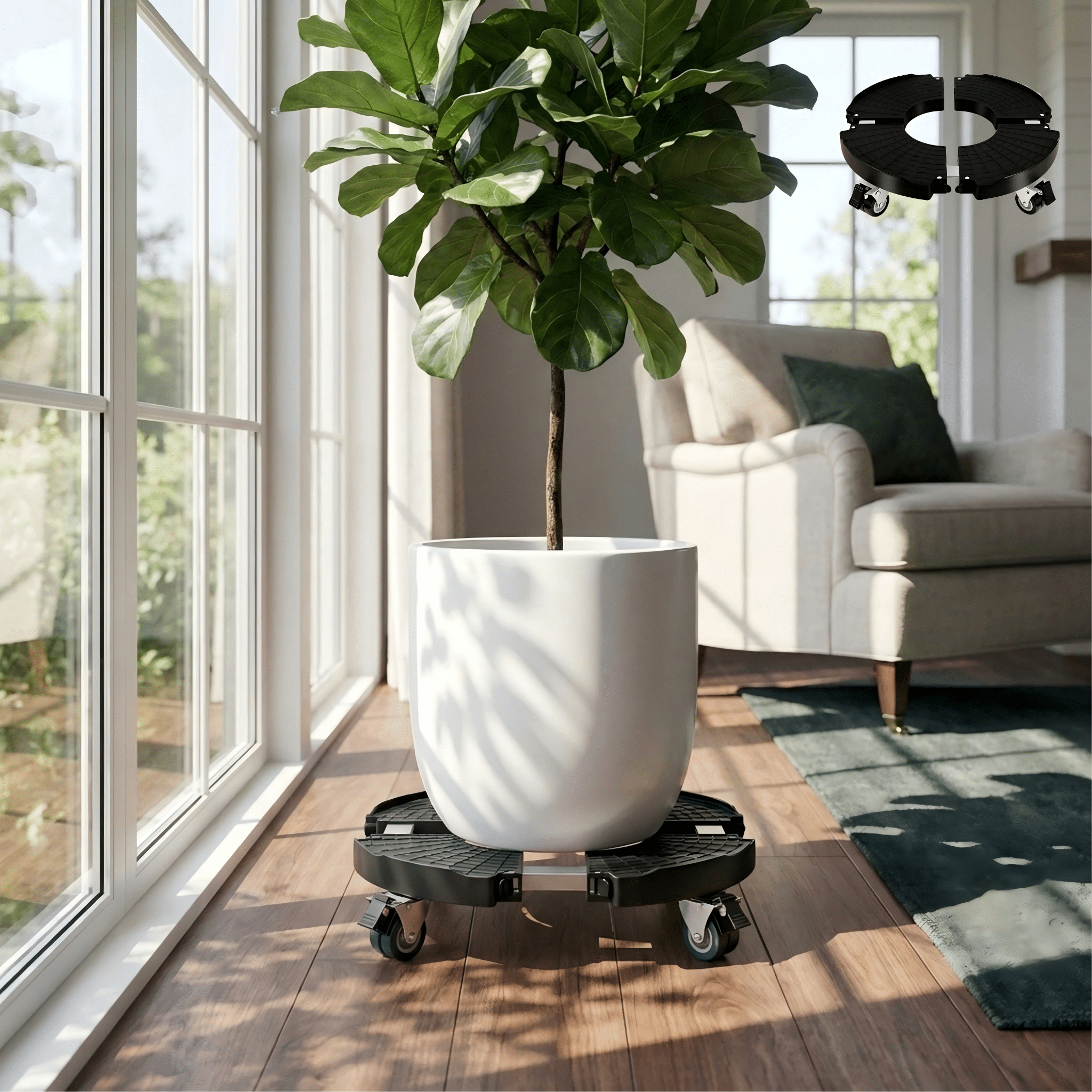 Image of Heavy Duty Adjustable Plant Dolly With Brake Wheels, 200kg Load Expandable Round Plant Caddy Mover For Large Potted Plants Garden Decor