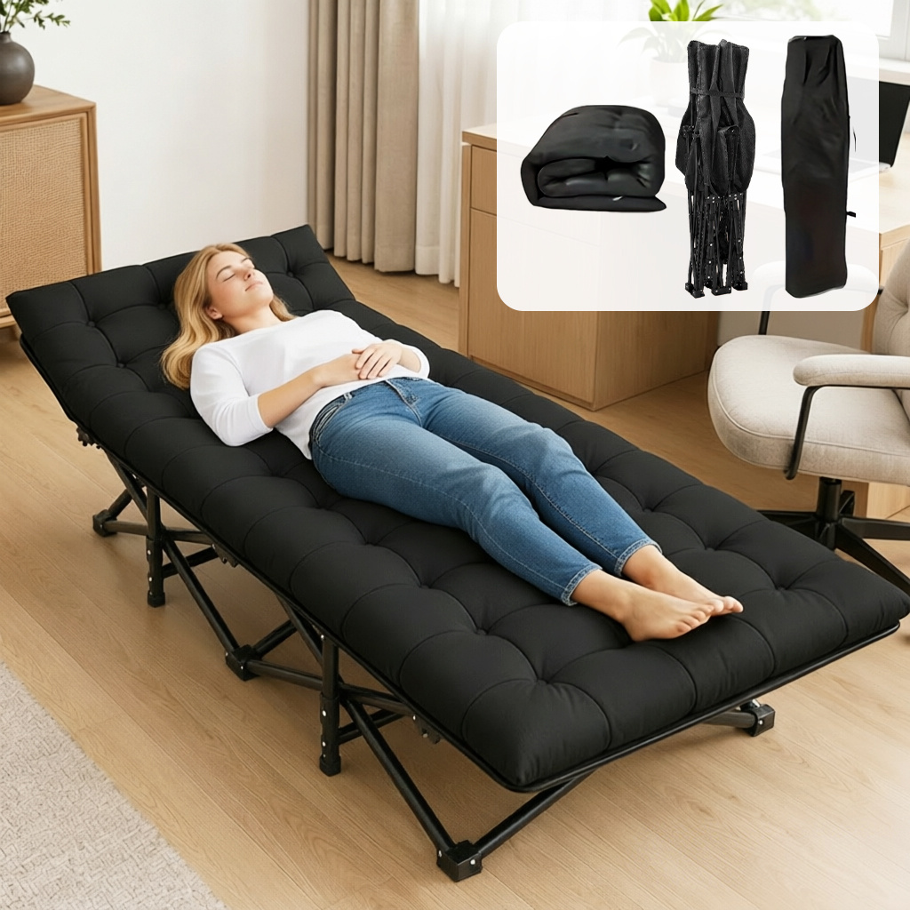 TEMU Portable Outdoor Folding Bed With Quilted Headboard - Lightweight , Uncharged, Ideal For Camping, Beach, Office Nap, And Home Use - Perfect For