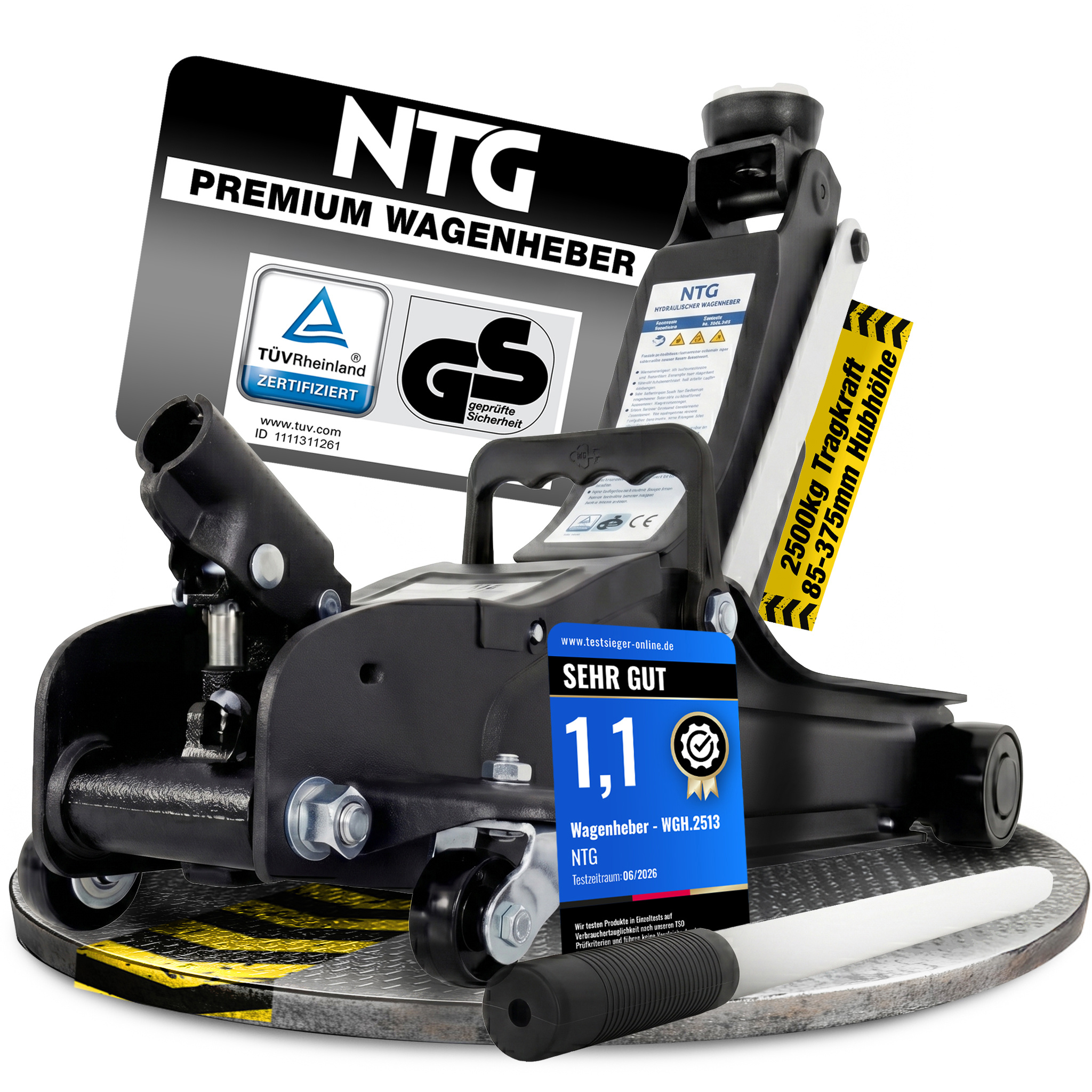 Image of Hydraulic Car Jack 2.5t (85-375mm Lifting Height) Tüv Certified Professional Flat Trolley Jack For Low-profile Cars, Vehicles, And
