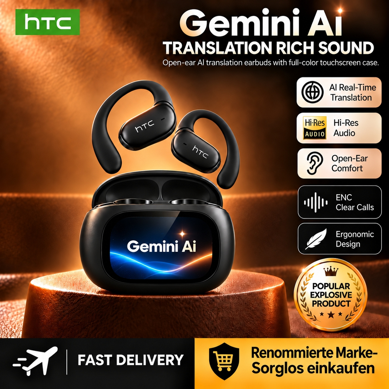 TEMU Htc Ne58 Max Support 134 Languages, Feature A High-resolution Led Display, A Built-in Microphone, Usb-c Charging, Are Lightweight And Portable,