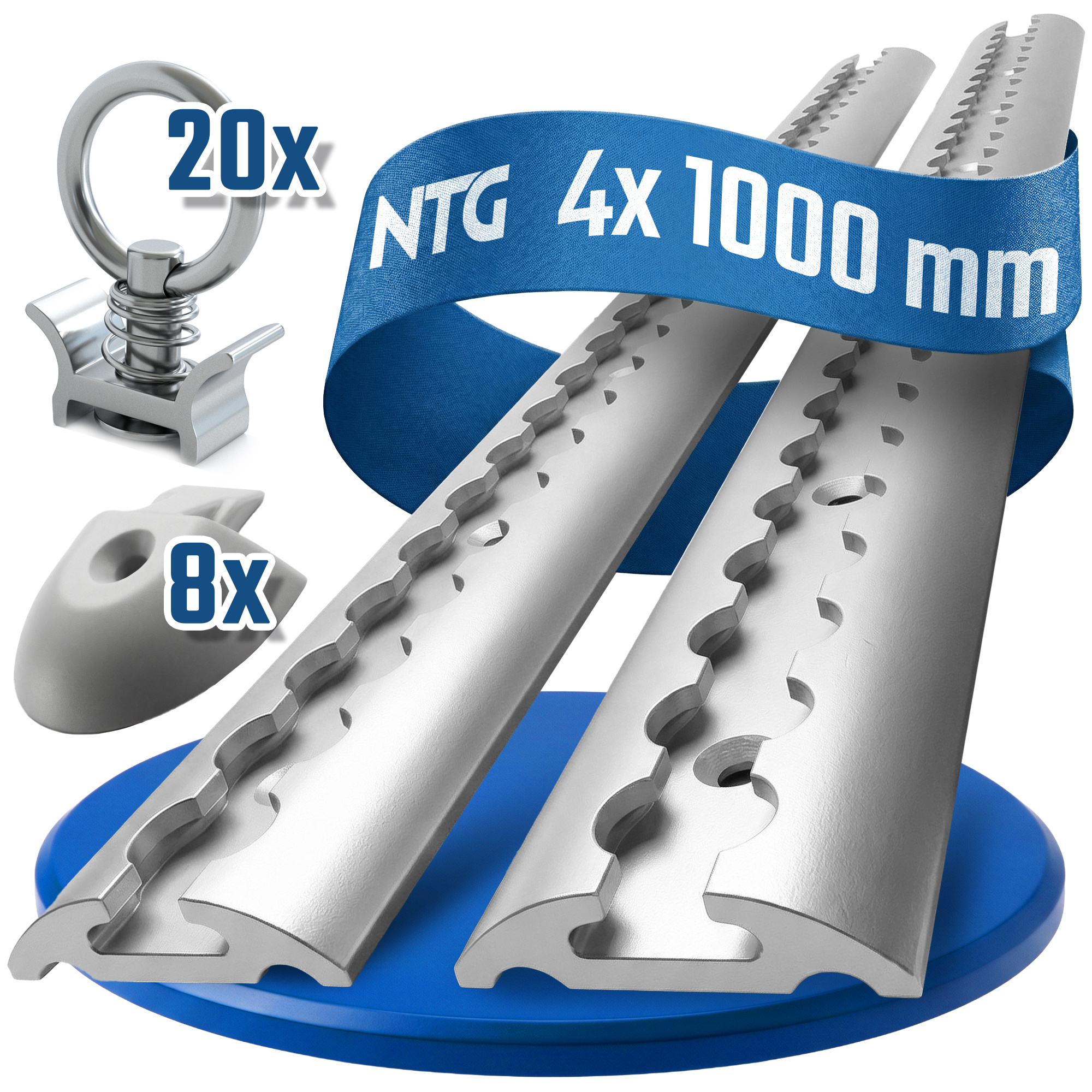 TEMU 4 Stück je 1 m Airlineschiene halbrunde Form aus Aluminum mit Bohrungen -Starterset - mit 20 Stück einfach Fitting | Ladungssicherung für LKWs
