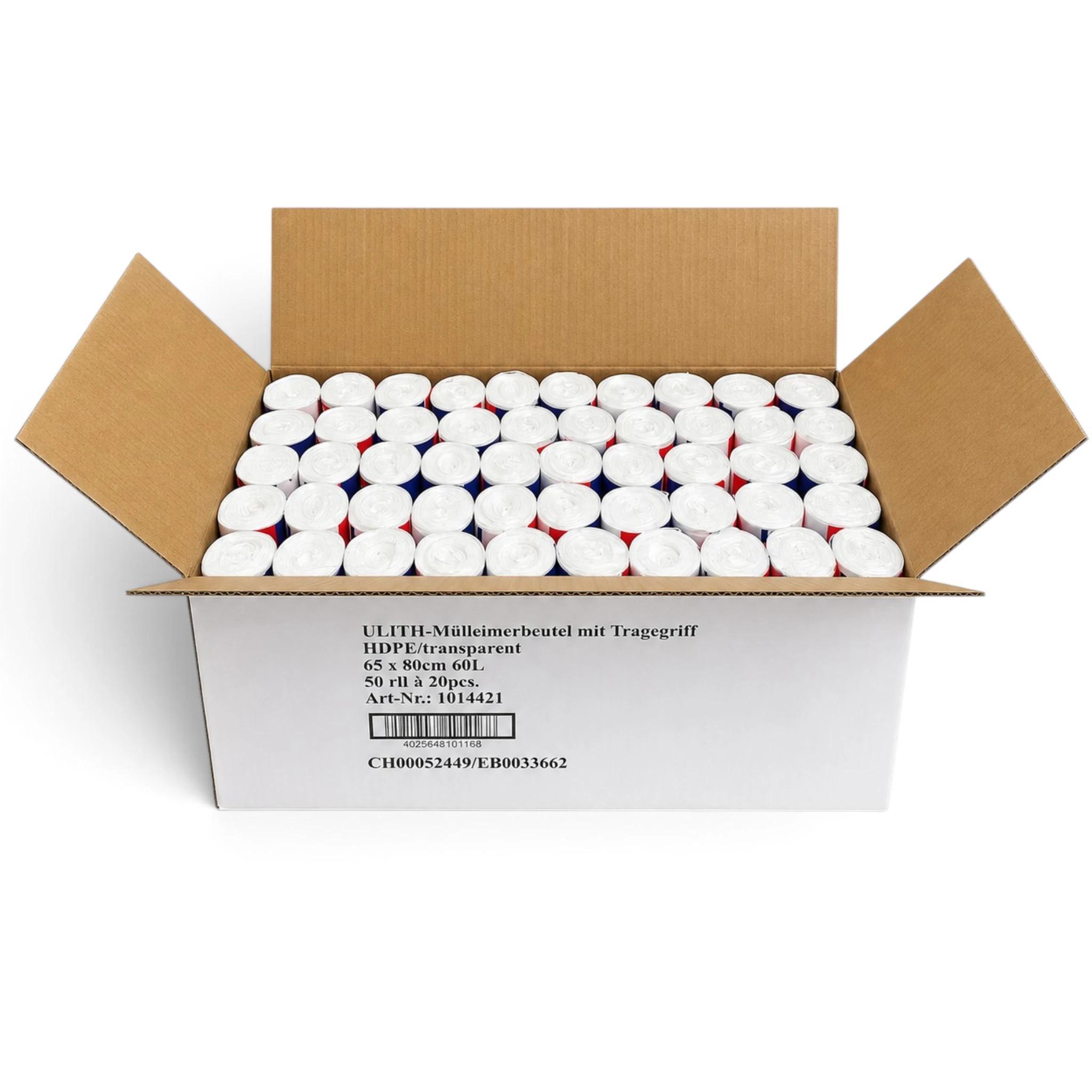 Image of 50 Rolls / 1000 Bags Of Trash Bags With Handles, 60 , 20pcs Per Roll, Tear-resistant & Liquid-tight, Product & Packaging , Trash Bags