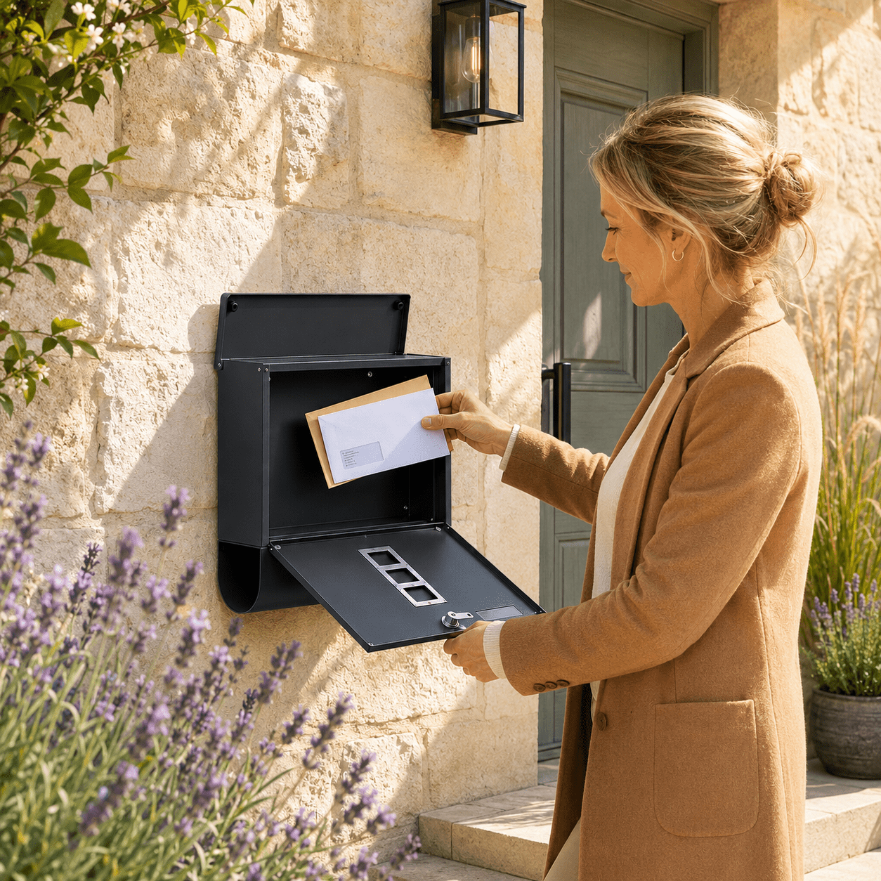 TEMU Wandbriefkasten 30,4 × 34 × 8 cm, Postkasten bis DIN B5 mit Zeitungsfach, 3 Sichtfenstern, Schloss und 4 Schlüsseln