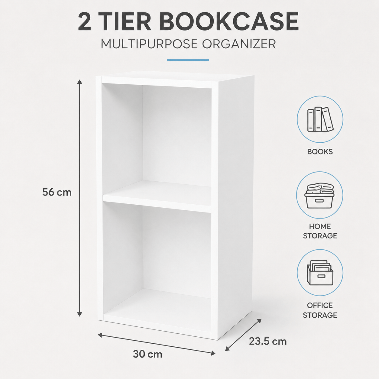 TEMU 2 Tier Cube Wooden Storage Unit White - Strong Bookcase Shelving For Home Office Display - Wooden Multipurpose Book Shelf Unit 56 X 30 X 23.5 Cm