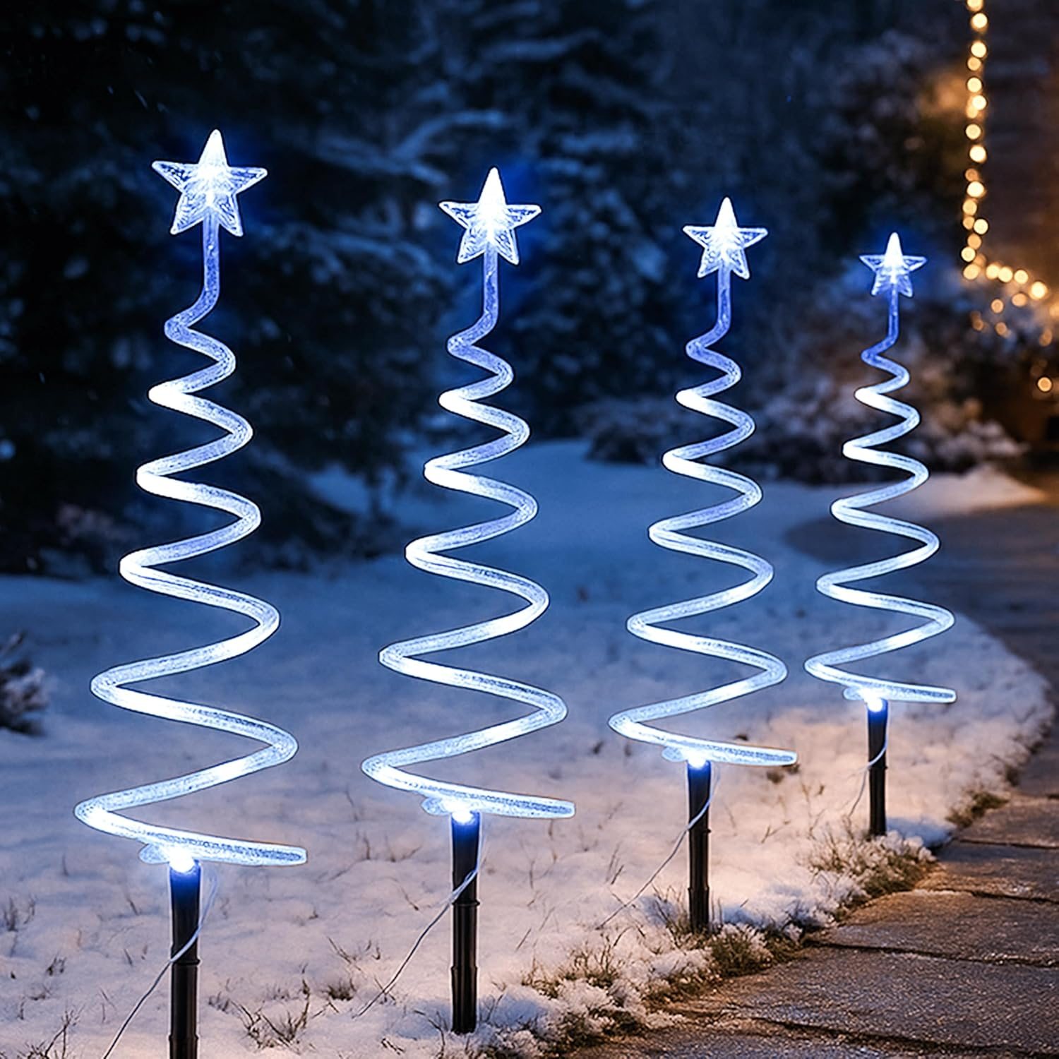 TEMU Pathway Lights – Pack Of 4 Battery-operated Pre-lit Spiral Tree Christmas Lights With 40 Leds, 200cm Cord & Timer Function For Christmas