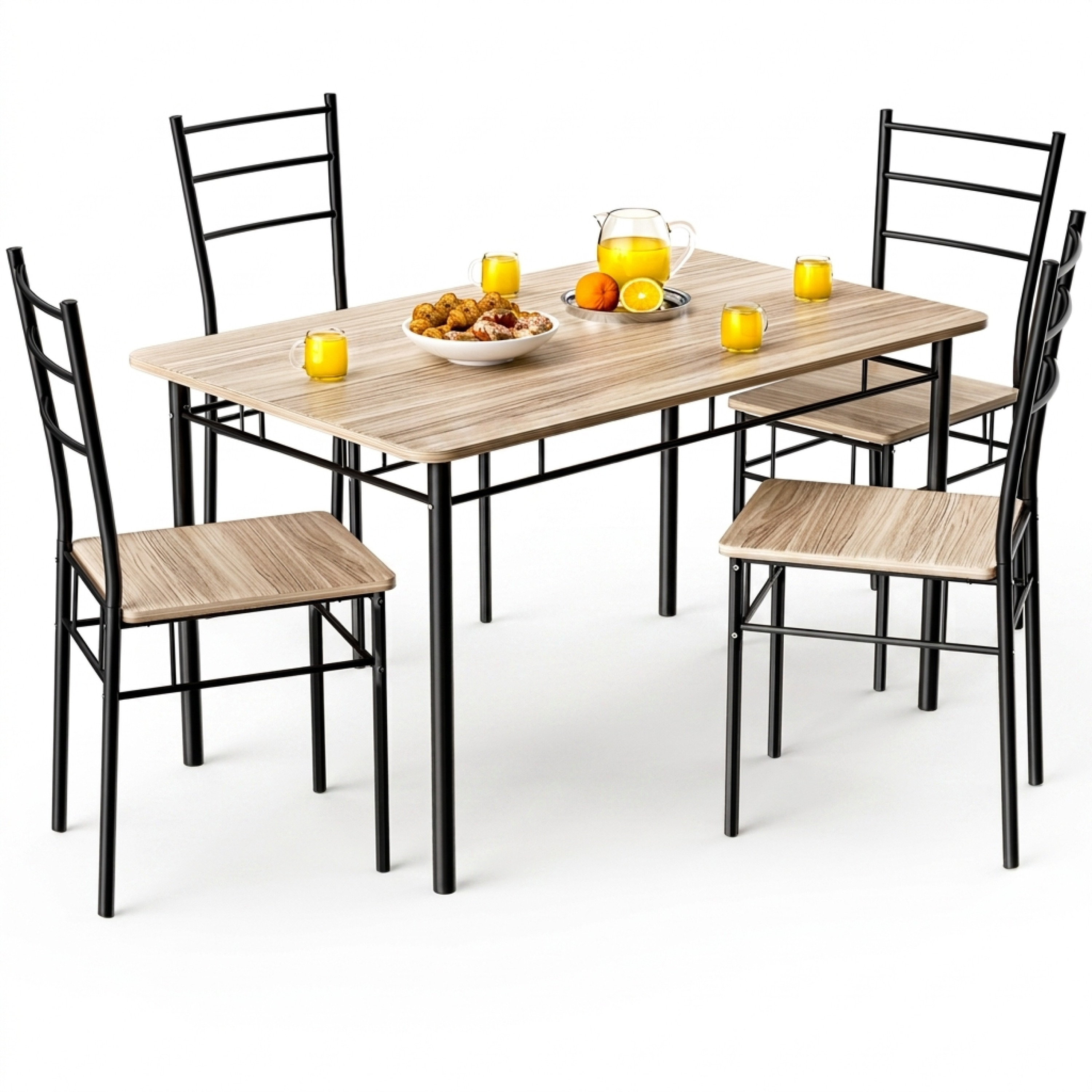 Image of Dining Table With 4 Chairs, Light Oak, 5-piece Set, 110x70cm