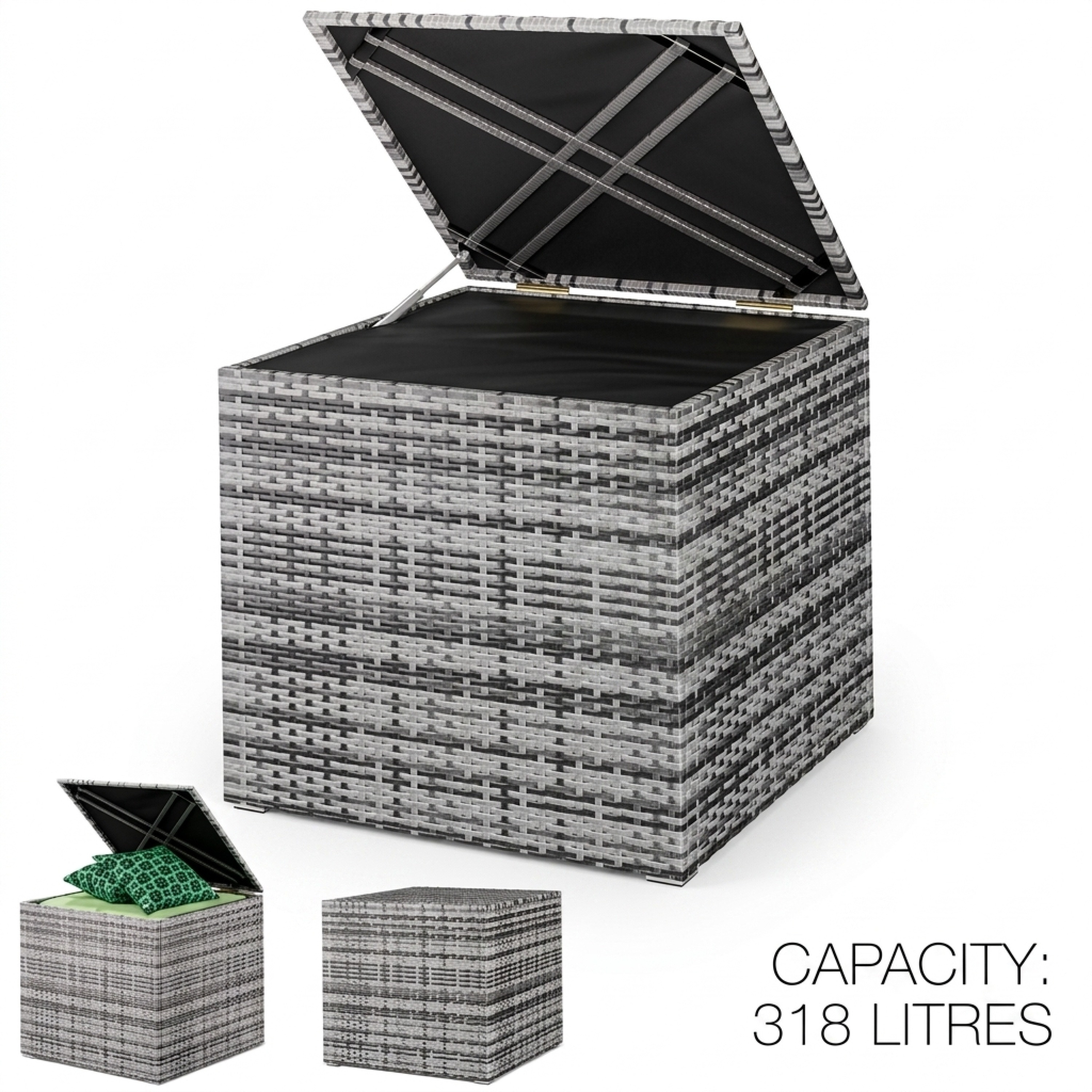Image of Storage Box 318l Polyrattan For Cushions & Seat Cushions, 75x75x70cm