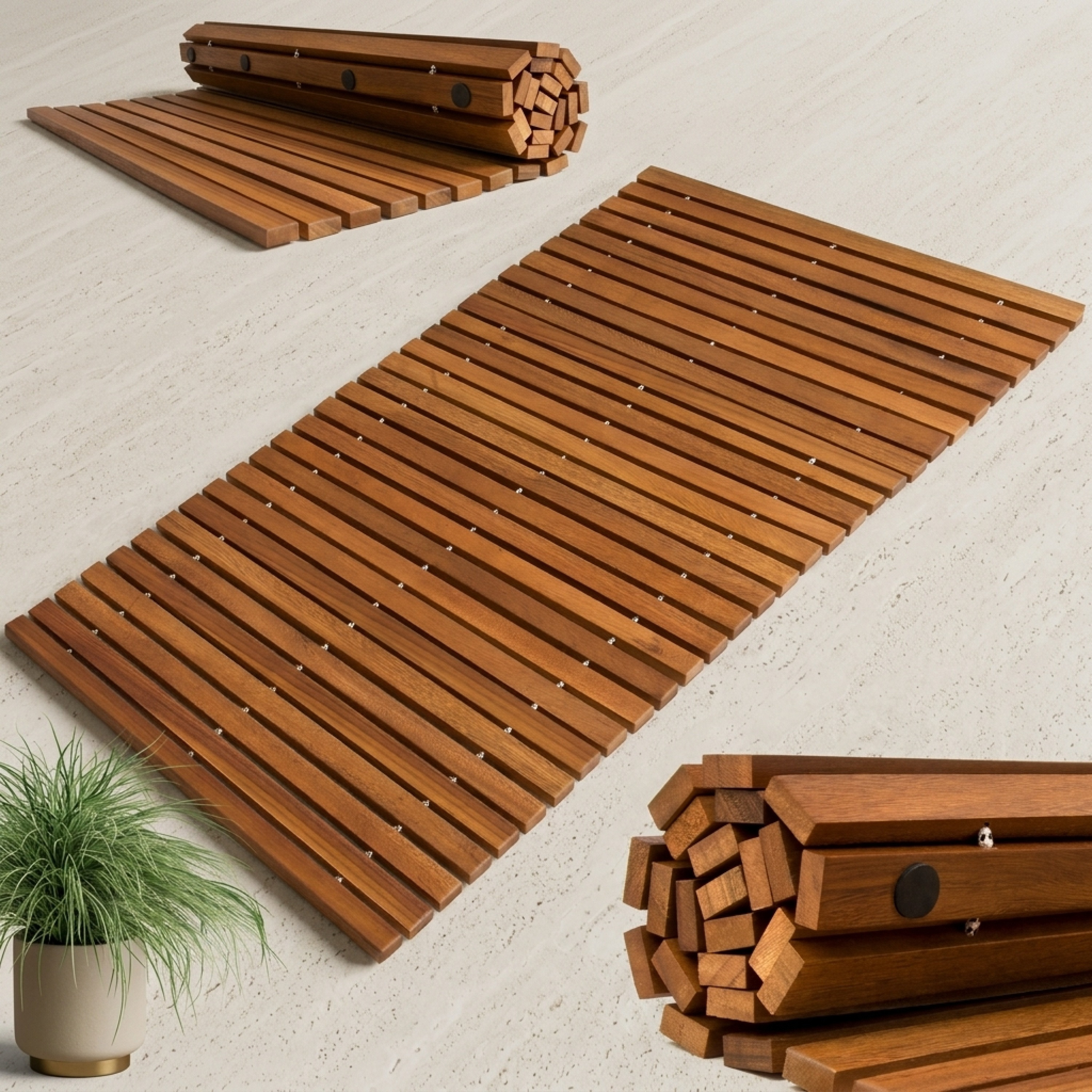 Image of Bath Mat Acacia Wood Non-slip Bath Rug Shower Mat
