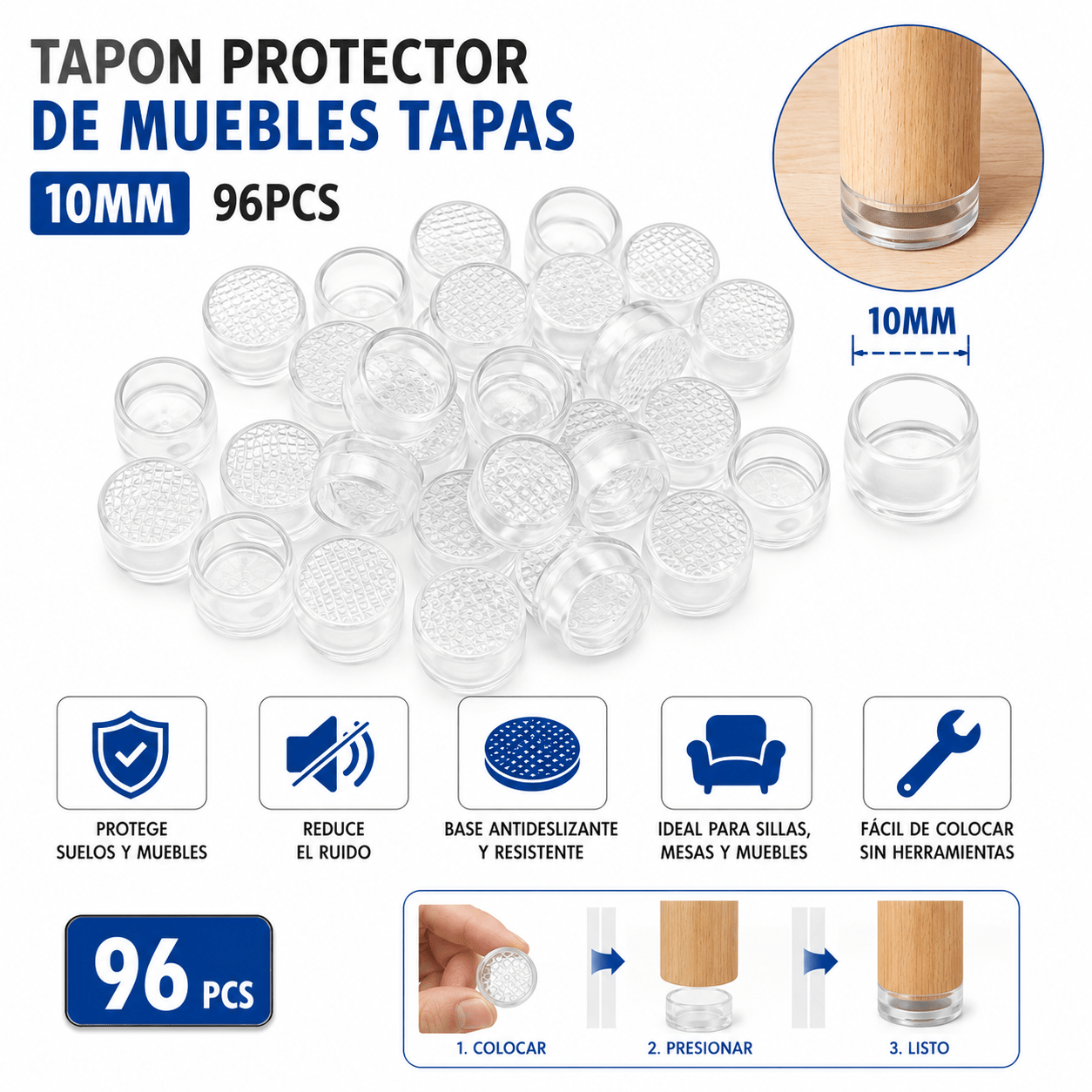TEMU Protectores para Patas de Muebles, Topes Protectores para Sillas y Mesas, Tapones para Patas de Muebles, Protectores de Suelo Antideslizantes,