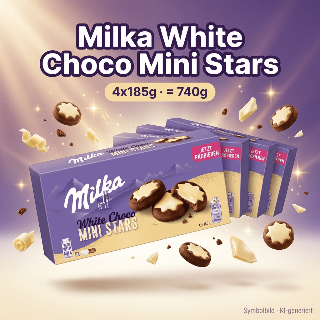 Image of Milka - White Choco Mini Stars - Cocoa With Milk Filling And White Chocolate - 4x185g 740g