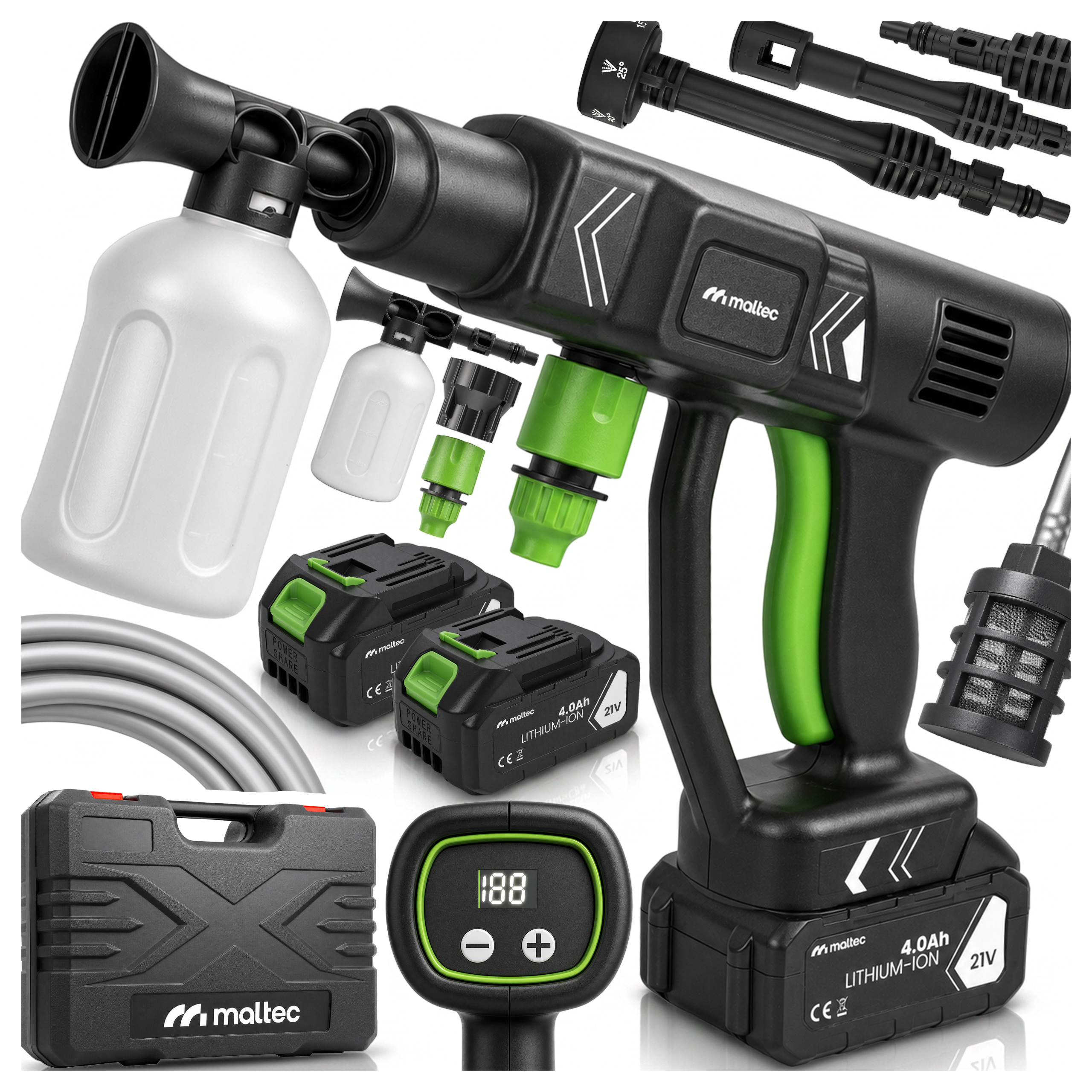 Image of Pressure Washer 60bar 2x Battery 4ah 21v Nozzles Set Case M1.1060