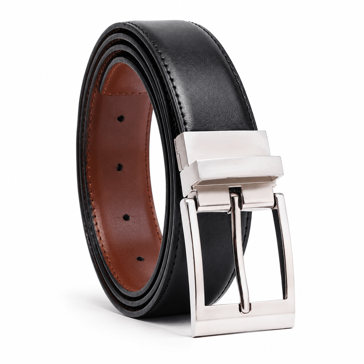 TEMU Men's Reversible Genuine Leather Belt, Black/brown, 2-in-1 Leather Belt With 180° Rotating , Adjustable, 35mm, For Suit, Jeans & Office