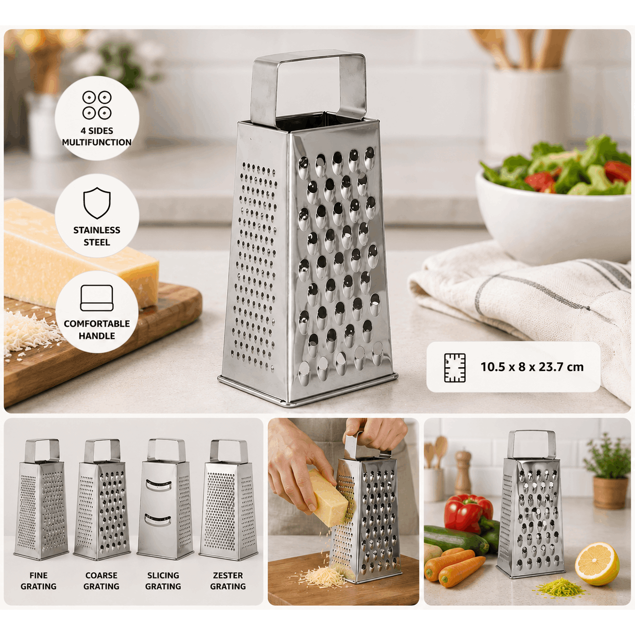 Temu As The Picture Râpe De Cuisine En Acier Inoxydable – Râpe Multifonction Avec Poignée – Fromage, Légumes Et Agrumes – Compatible Lave-Vaisselle – Argent