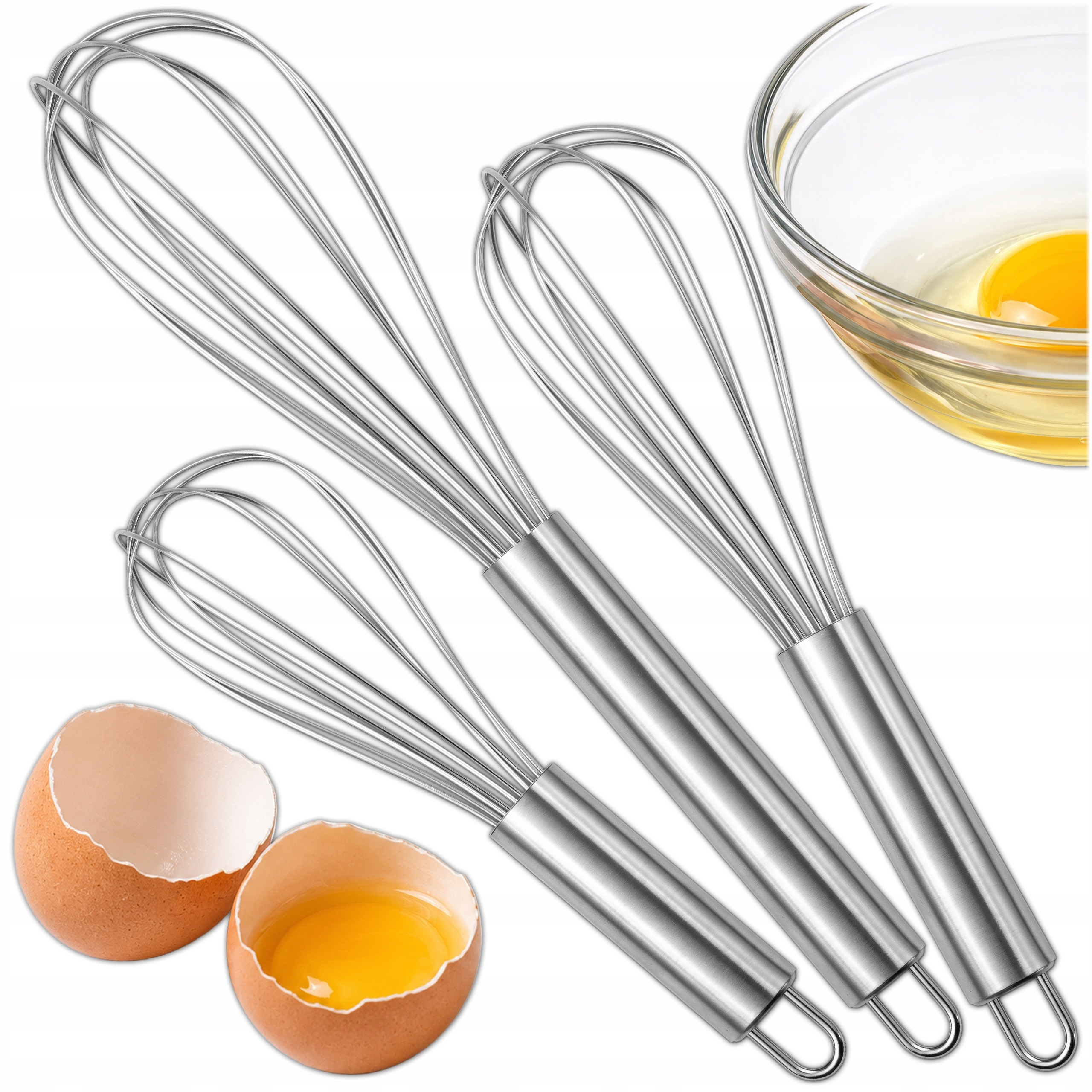 TEMU 3-piece Stainless Steel Whisk Set By Krumad, Hand Whisks For Beating Eggs, Whipping Cream, And Mixing Dough, Mixing Whisks For Blending Sauces