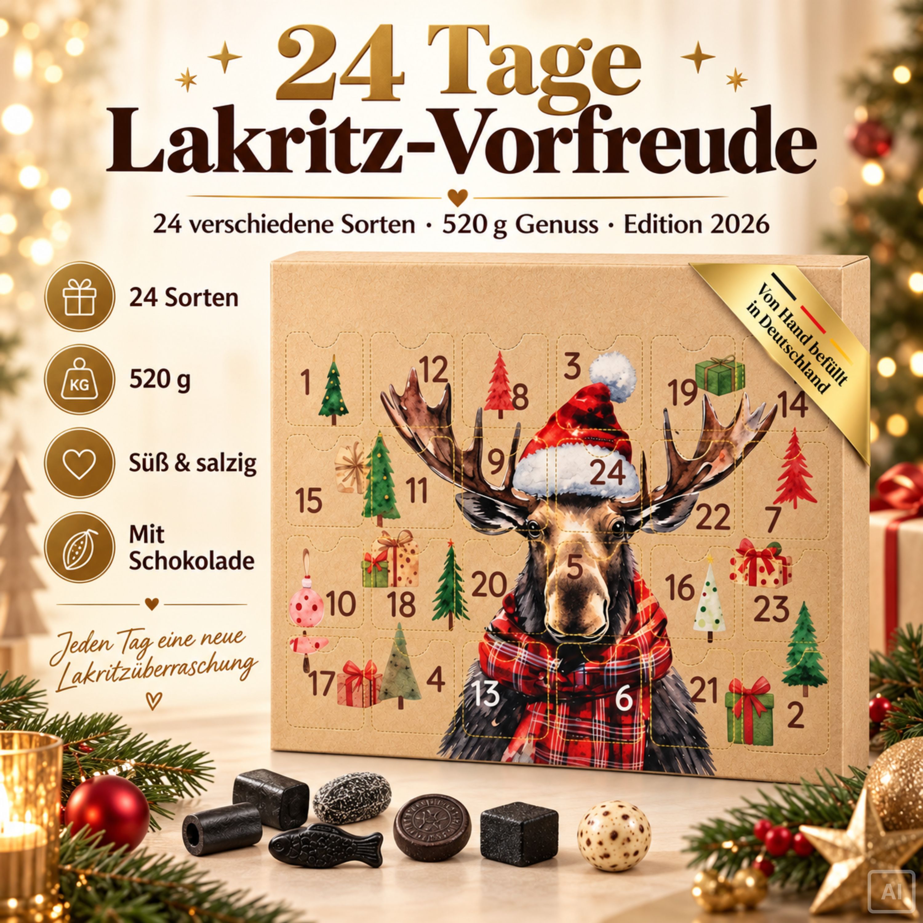 Image of Lakrids Knud Premium Licorice Advent Calendar - Exclusive Gourmet Christmas Calendar With 24 Fine Licorice & Chocolate Surprises, Festive Gift Idea For Adults & Licorice Lovers