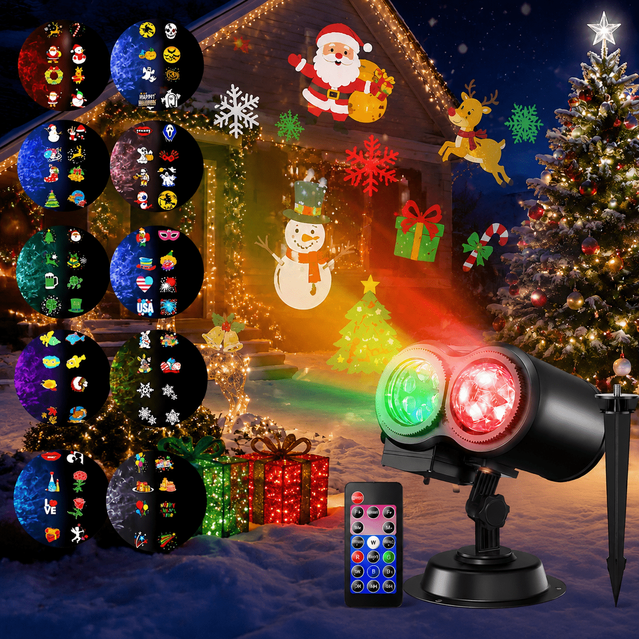 Image of Outdoor Projector 12 Hd Movie Card Ledlandscape Light Festival Projector Christmashalloween Decoration Projector Courtyardgarden