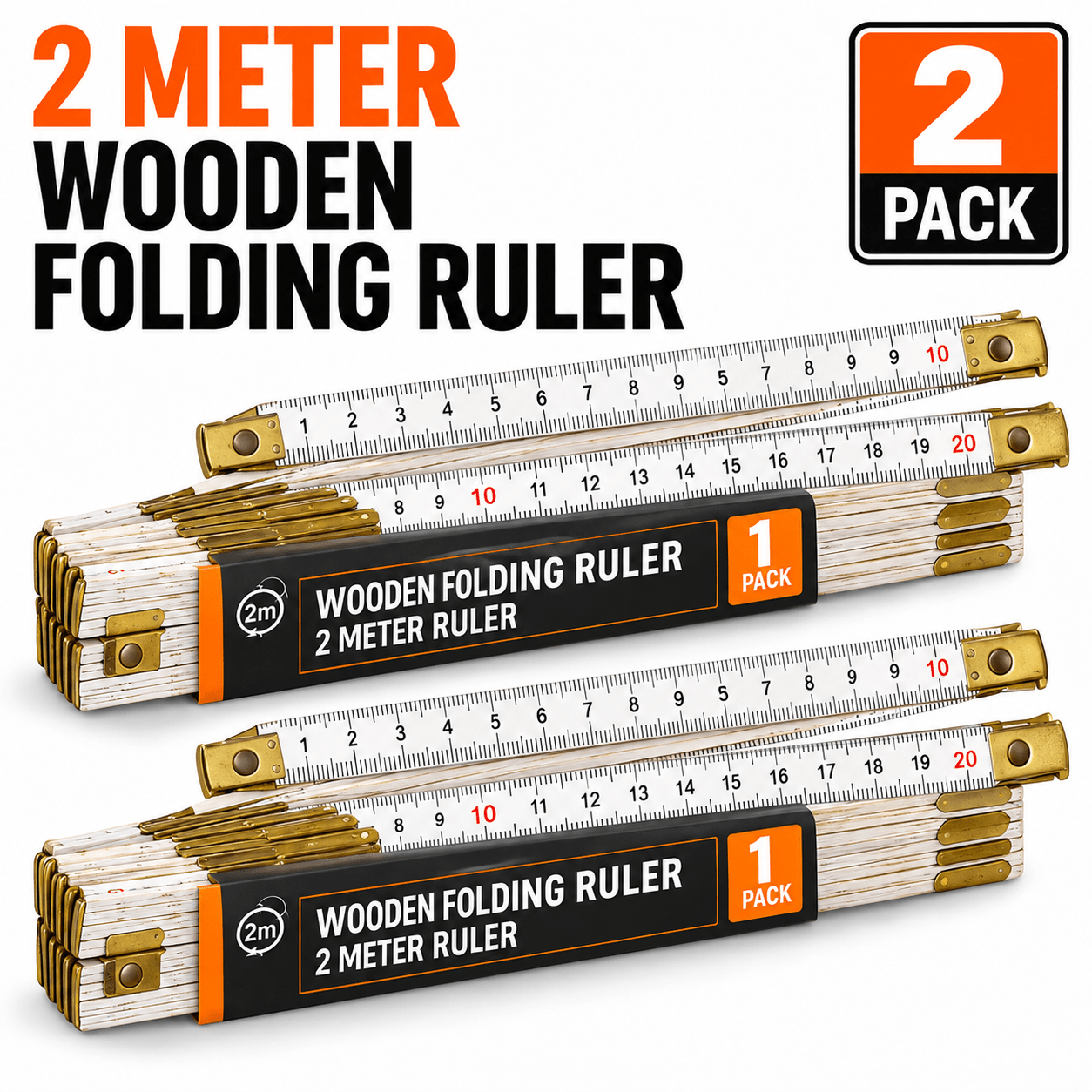TEMU 2 Pack Folding Ruler 2 Metre | Wooden Measuring Ruler, Metric Folding Rule & Measuring Tool | Carpenter Woodworking Ruler For Diy, Decorating,