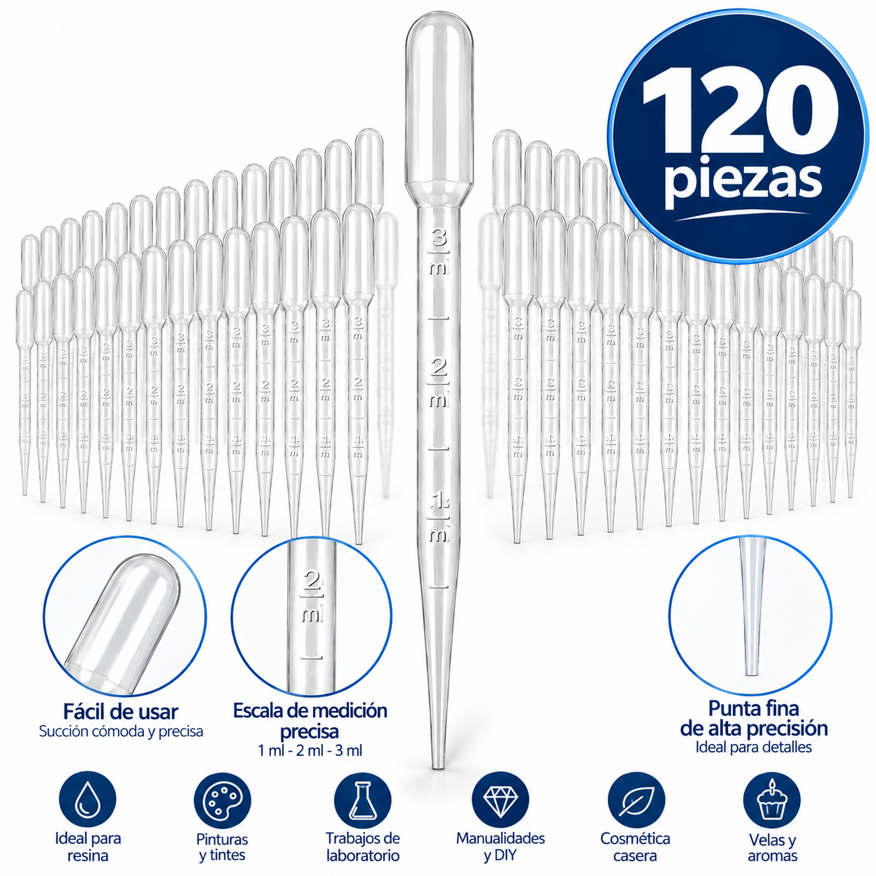TEMU 120 piezas de pipetas graduadas de plástico transparente - Herramienta de medición y transferencia , adecuada para aceites esenciales, perfumes,