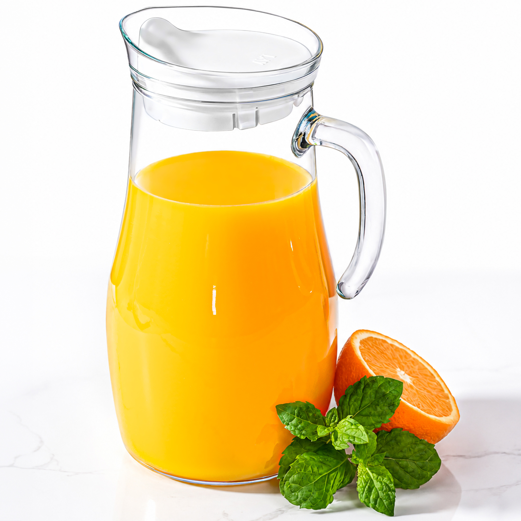 Image of Glass Jug With White Plastic Lid 1.5 L, Classic Water Carafe With Handle, Extended Spout, Dishwasher Safe, For Water, Juice, Lemonade, Iced Tea, For Home &