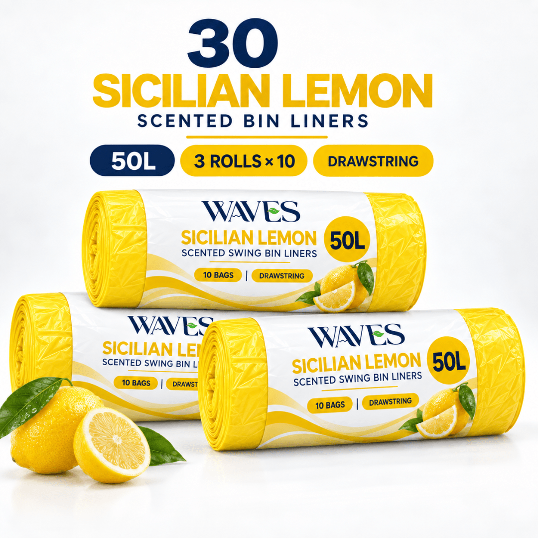 TEMU Lemon Scented Swing Bin Liners 50l, 30 Bags – 3 Rolls Of 10 Yellow Drawstring Rubbish Bags, Fragranced Kitchen Bin Bags For Home, Office,