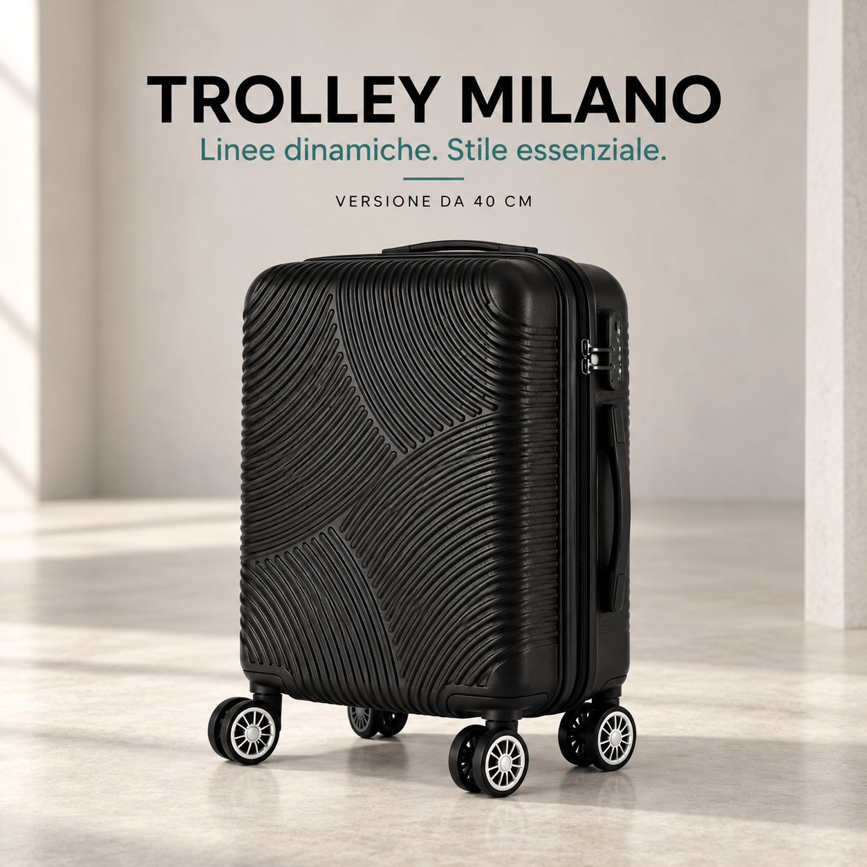 TEMU Mini Trolley Black 46 Cm, Rigid Suitcase With , 4 Double Wheels, Telescopic Handle And Lateral Handle