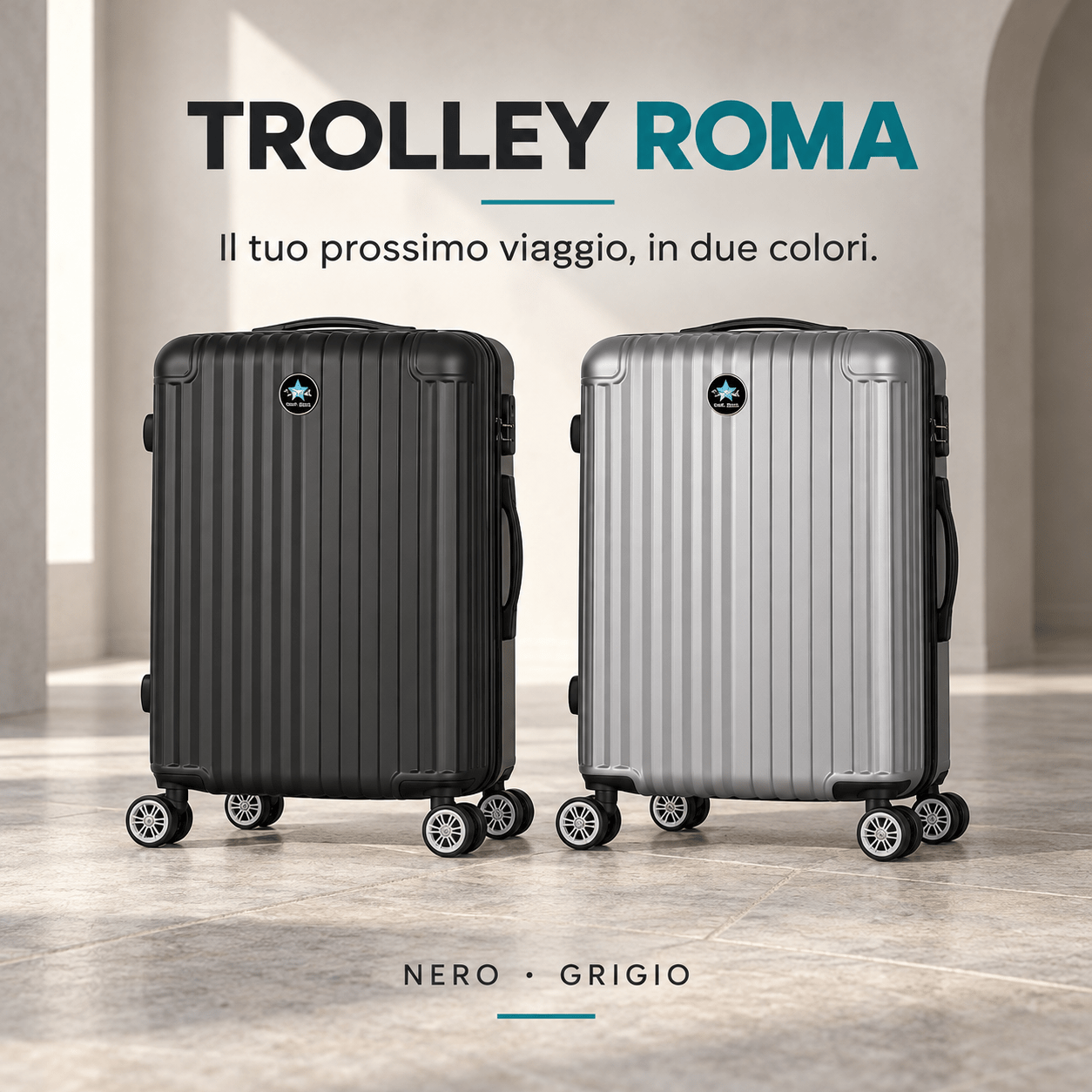 TEMU Mini Roma Trolley 46x26x20 Rigid Travel With 4 Removable Wheels And Telescopic Handle, Body 40 × 26 × 20 Cm, Black Or Silver