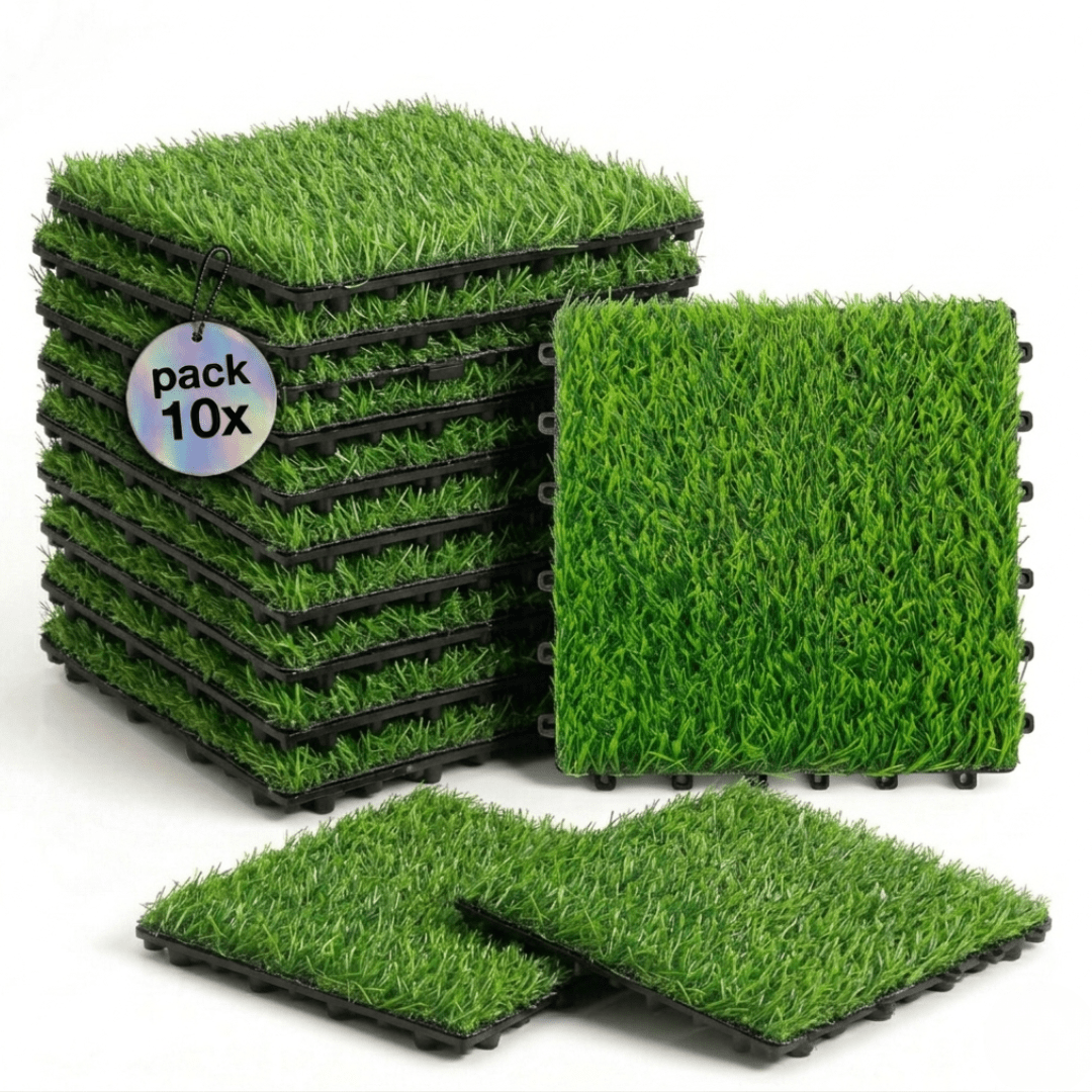 TEMU Losetas Jardin Exterior de Césped Artificial 30x30cm (Pack 10) – Para Jardín, y Patio – Suelo Verde con Drenaje e Instalación Fácil Para ,