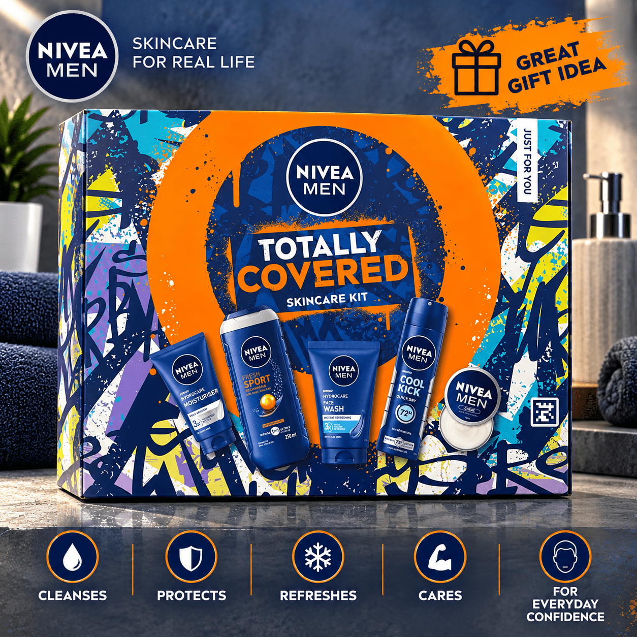 TEMU Nivea Men Grooming Bundle 5pcs Set Take Full Control – Cool Kick Anti-perspirant 250ml, Cool Kick Body Cream 400ml, Energy 3-in-1 Shower Gel