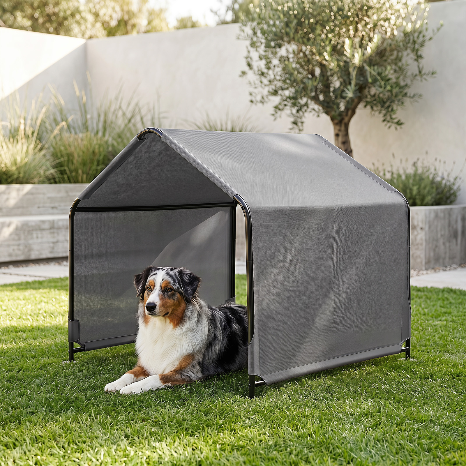 Image of Outdoor Dog Shade Shelter, Dog Tent Canopy W/ Waterproof Roof, Ground Stakes, Portable Pet House For Backyard Garden Deck Patio